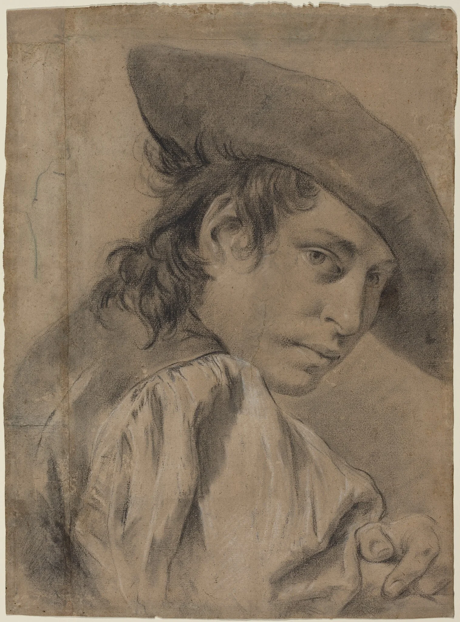 A Young Man in a Broad Hat, by Giovanni Battista Piazzetta, chalk, 1745