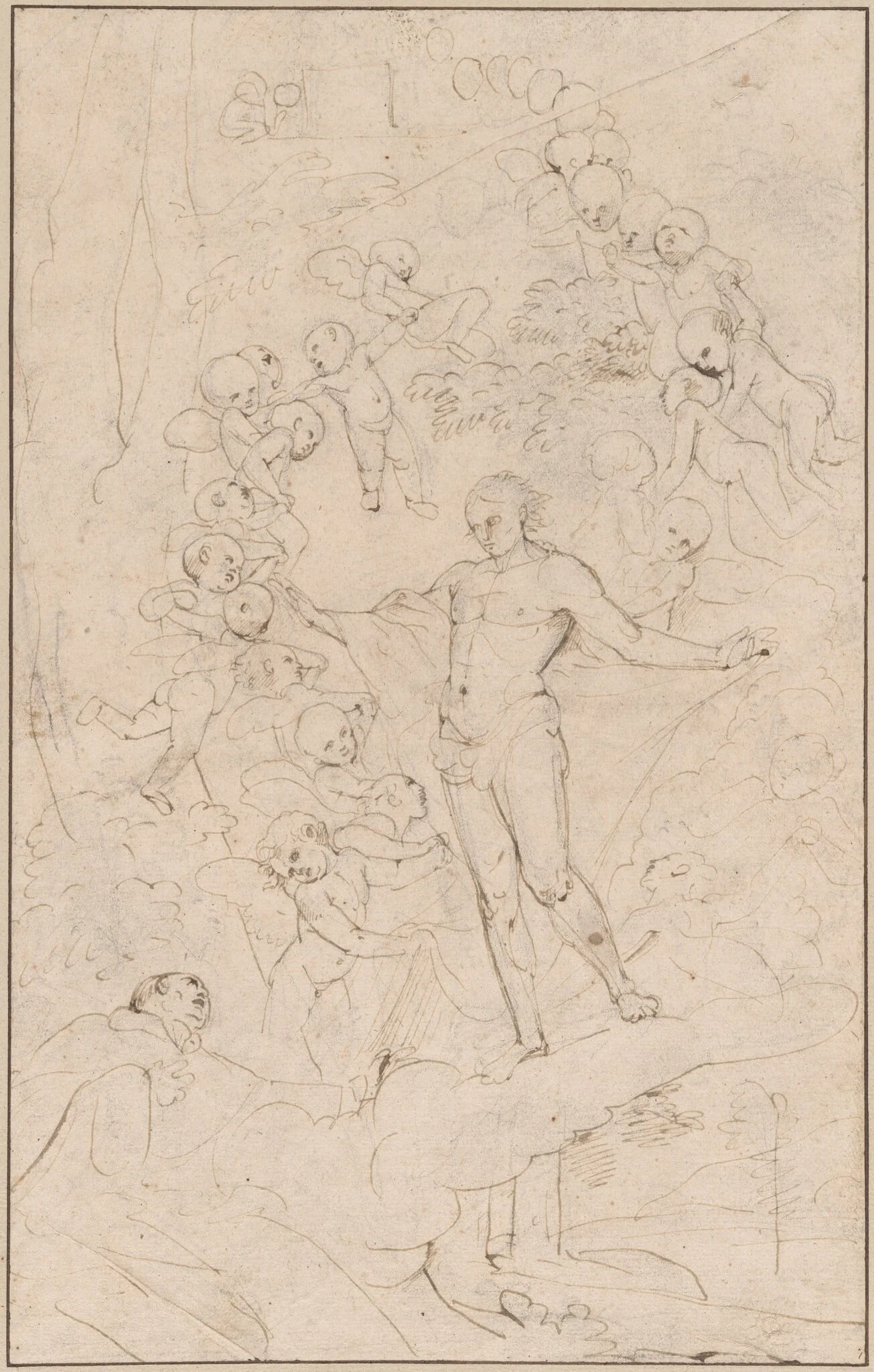The Vision of Saint  Angelus, by Pietro Testa, chalk, 1645