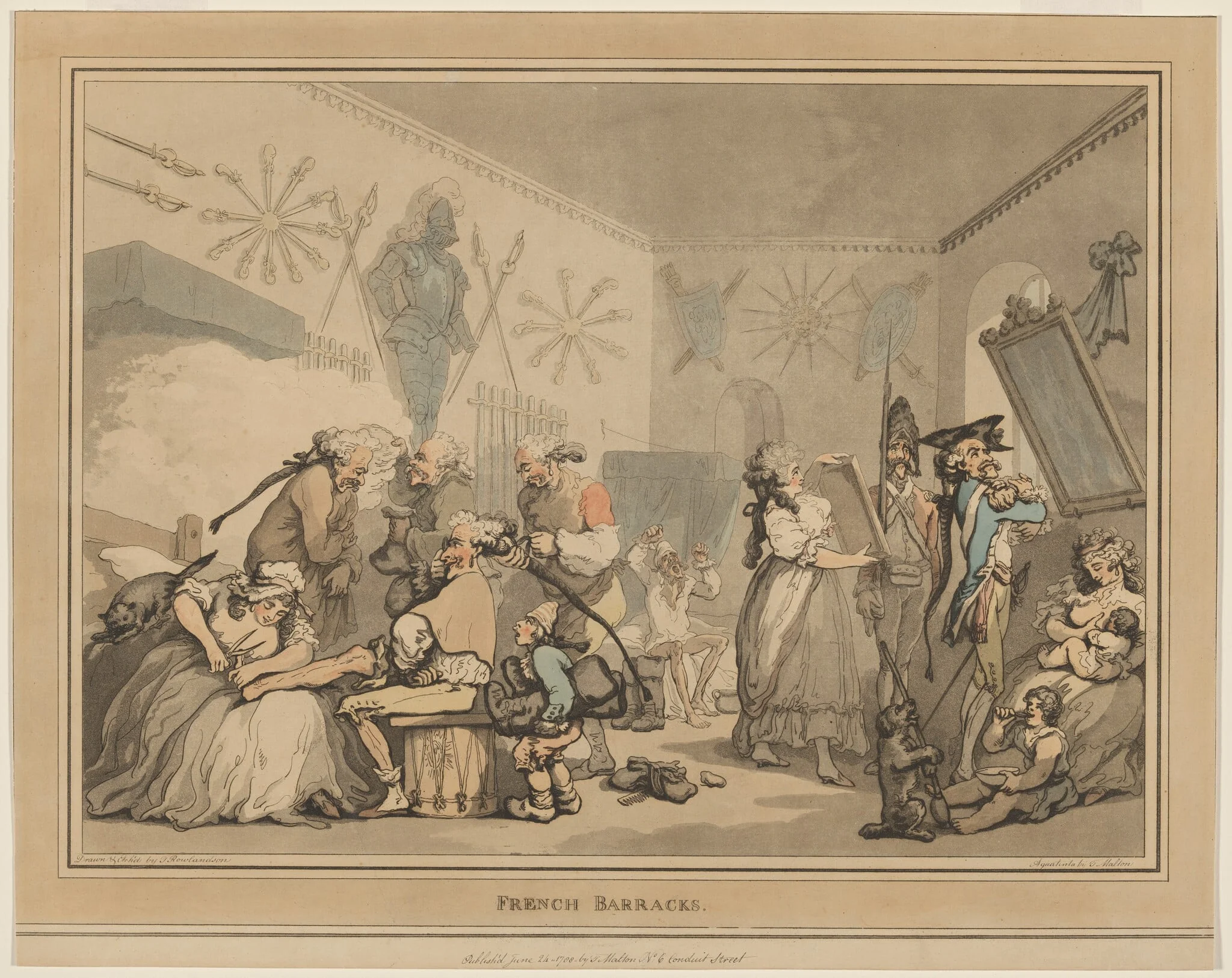 The French Barracks, by Thomas Rowlandson, ink, 1791