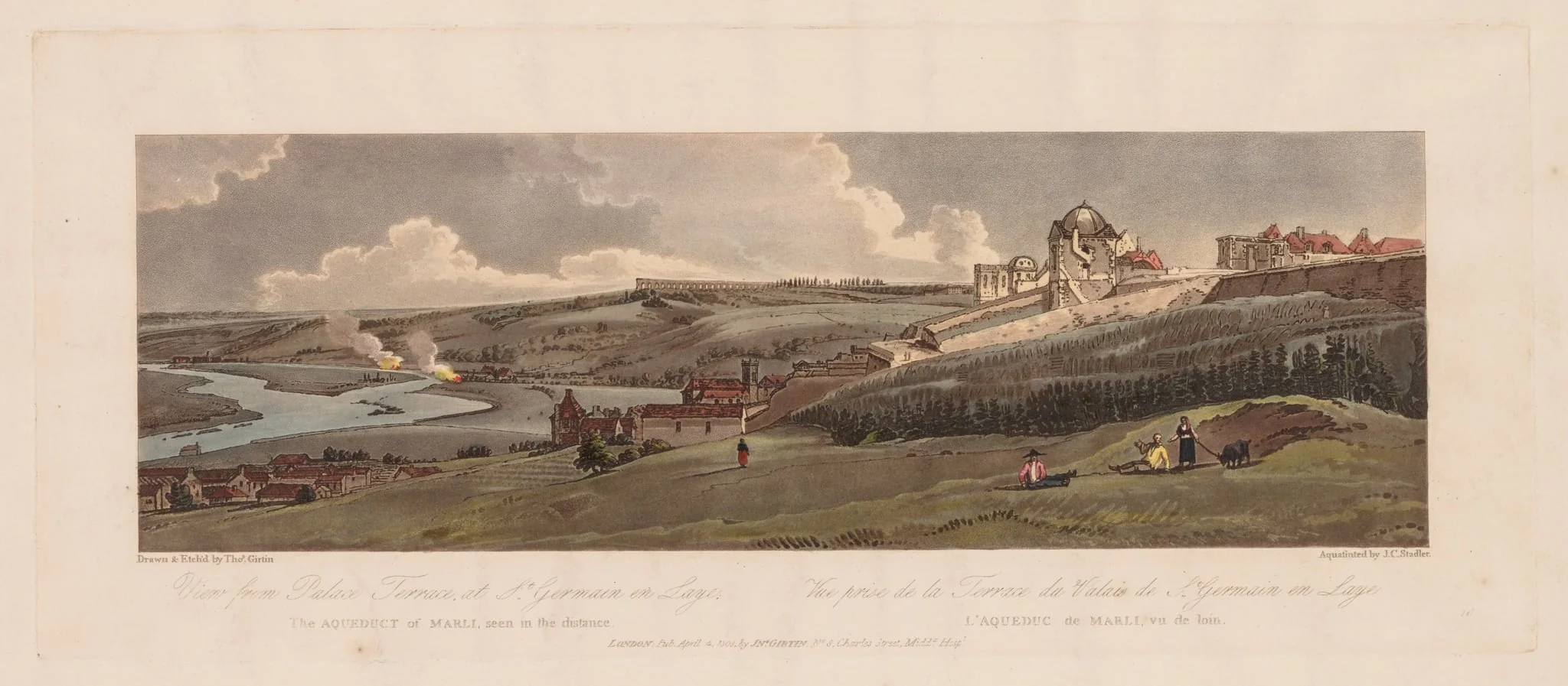 A Selection of Twenty of the Most Picturesque Views in Paris: View from Palace Terrace, at St. Germain en Laye, the Aquaduct of Marli seen in the Distance, by Girtin, 1803