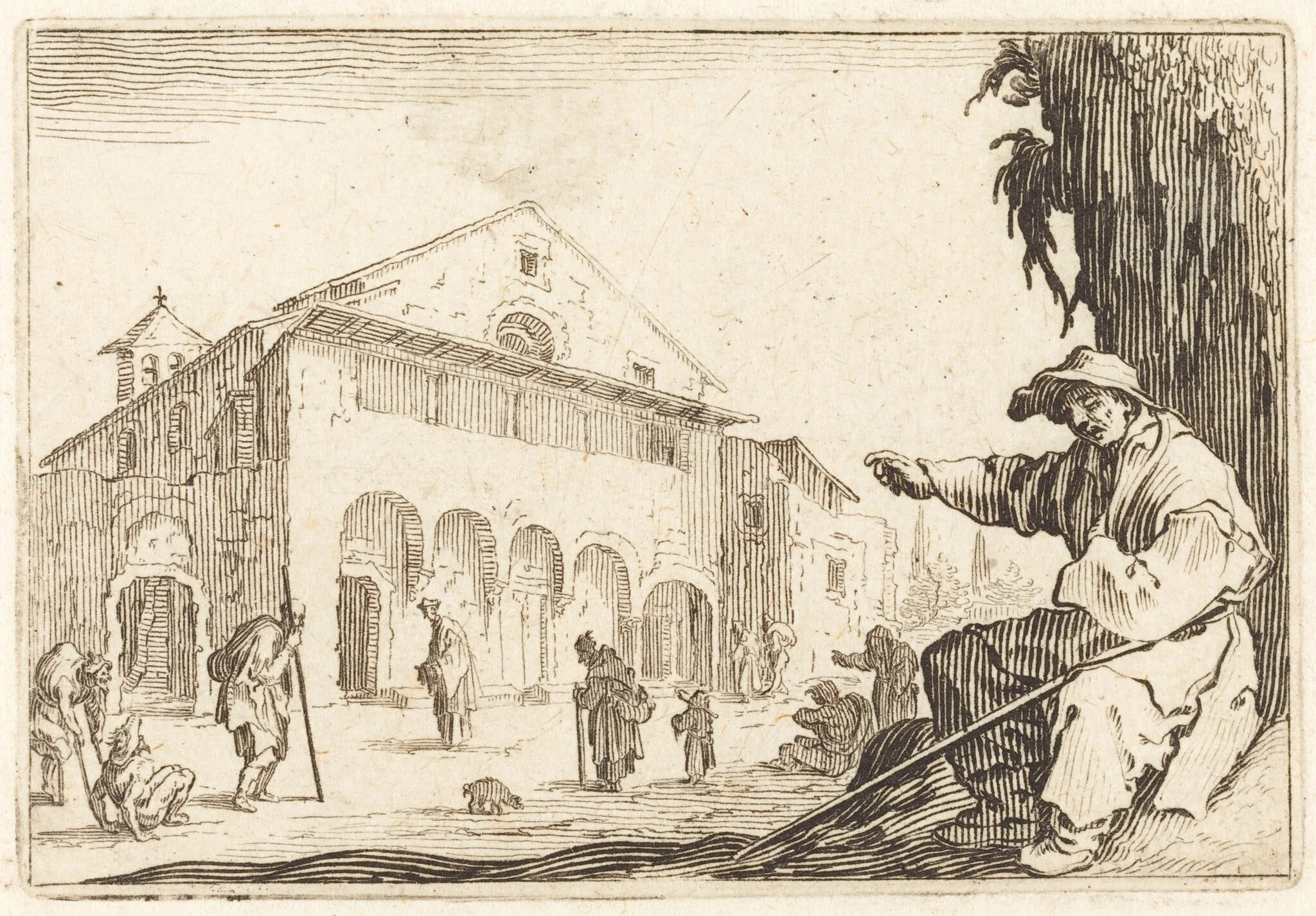 Almshouse, by Jacques Callot, ink, 1622