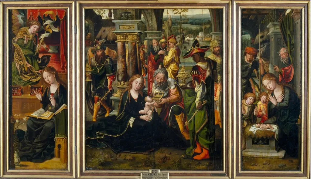 Triptych with the Annunciation, the Adoration of the Magi and the Nativity with Angels and Shepherds