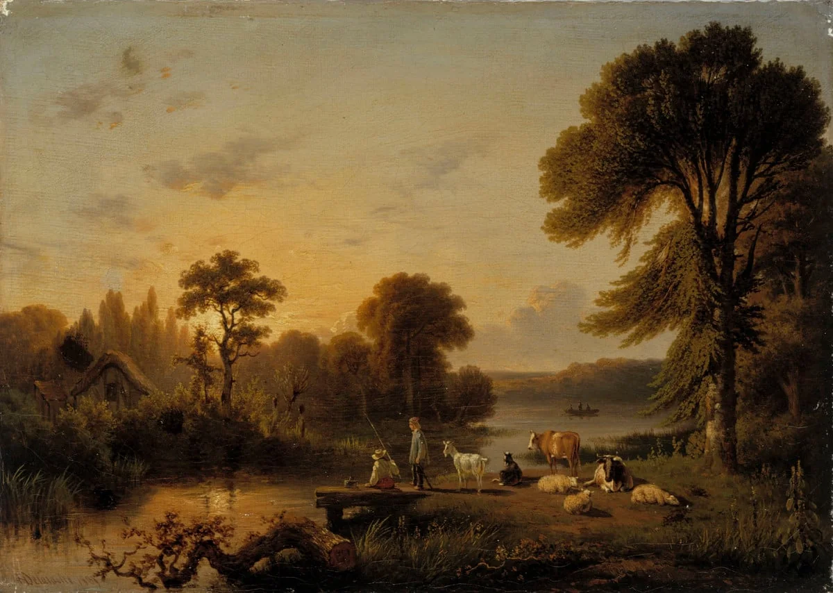 Maisema, karjaa ja henkilöitä, by Honoré-Gaspard Delaroche, unspecified
