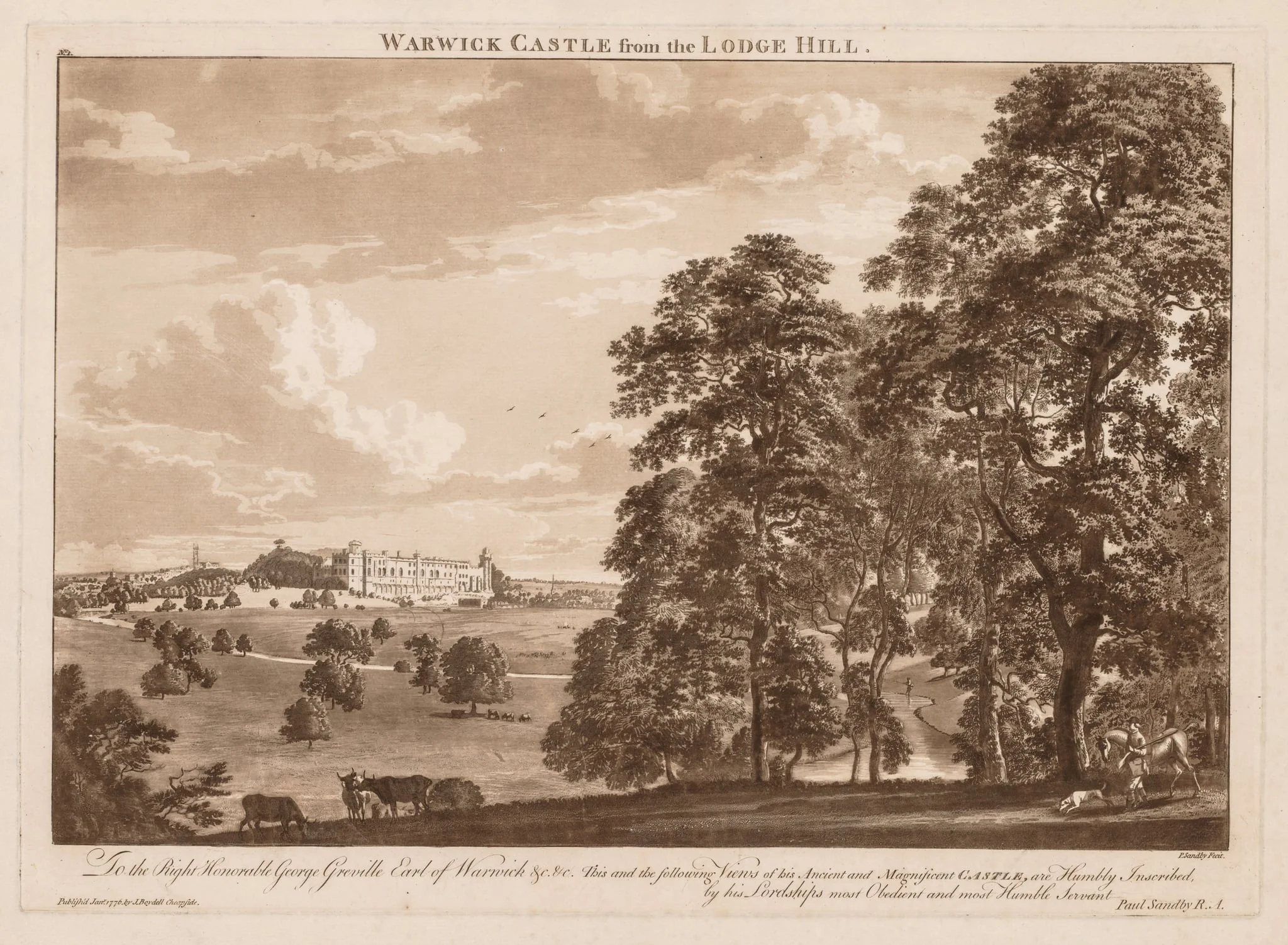 Views of Warwick Castle:  Warwick Castle from the Lodge Hill, by Paul Sandby, 1776
