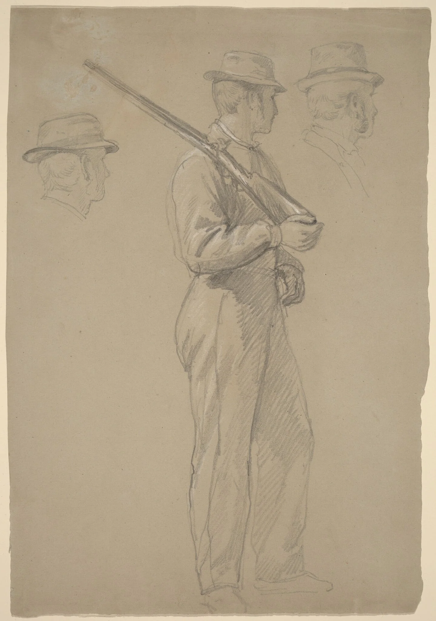 Recruit; Two Studies of Heads, by Daniel Huntington, graphite, 1862