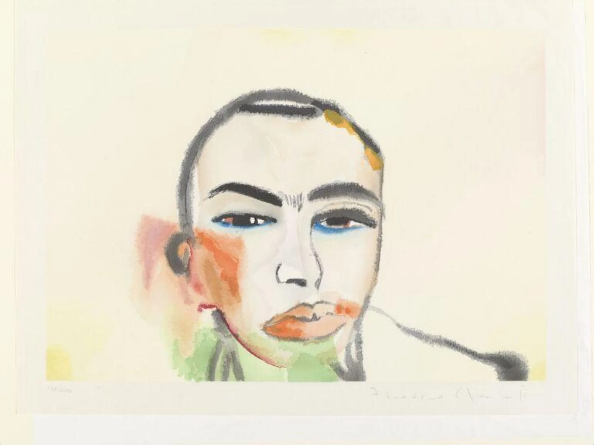 Untitled (self-portrait), by Francesco Clemente, ink, 1984