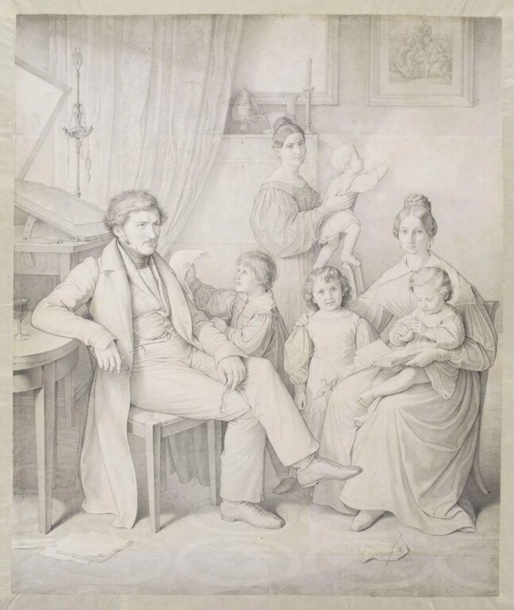 Portrait of Samuel Amsler and Family, by Wilhelm von Kaulbach, 1842