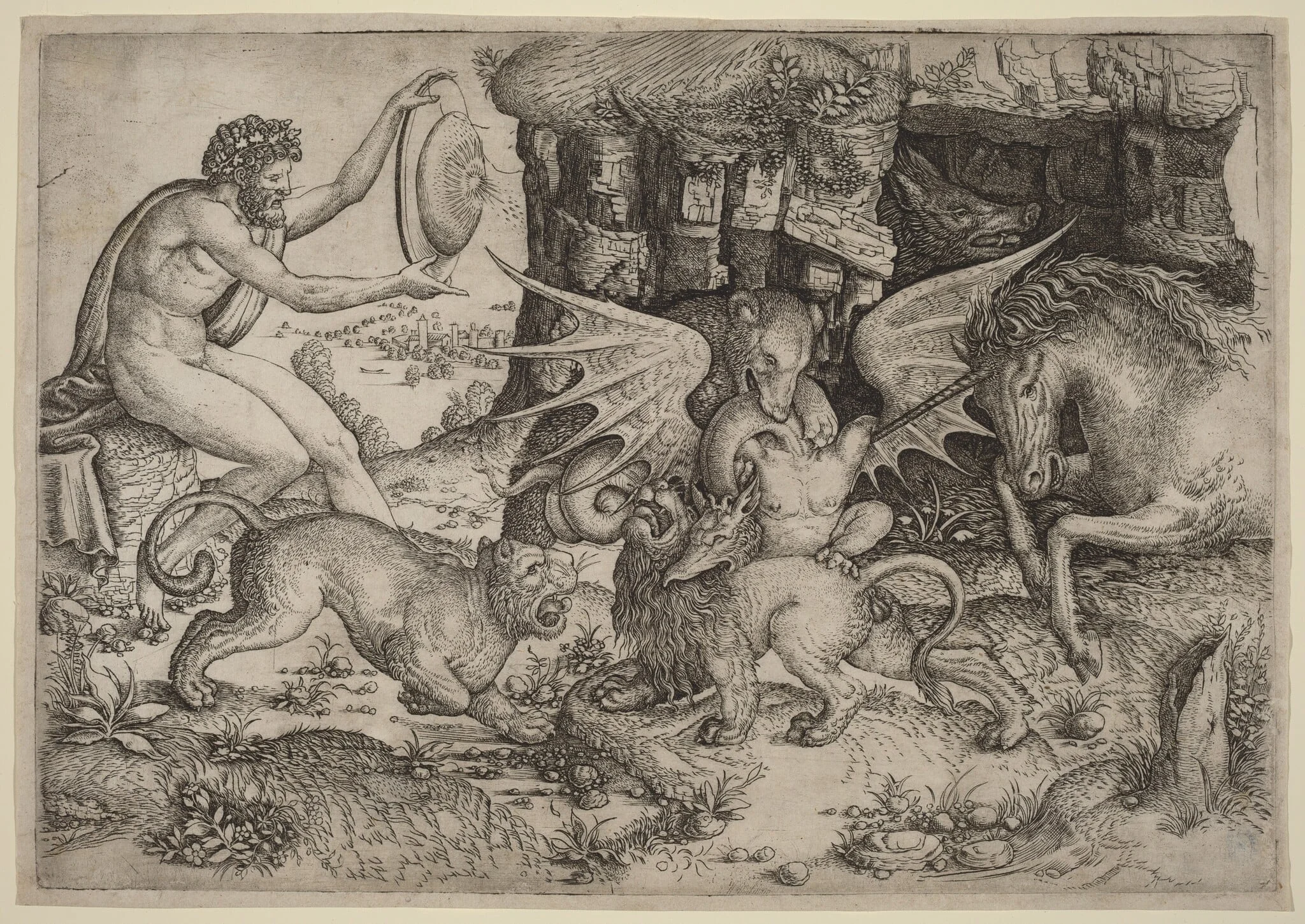 Allegorical Theme: Combat of Animals, by Master of the Beheading of St. John the Baptist, ink, 1518
