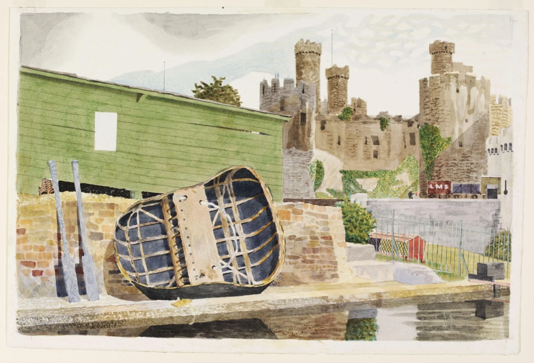 Conway Castle and Coracle, Caernarvonshire, by Kenneth Rowntree, watercolor, 1940