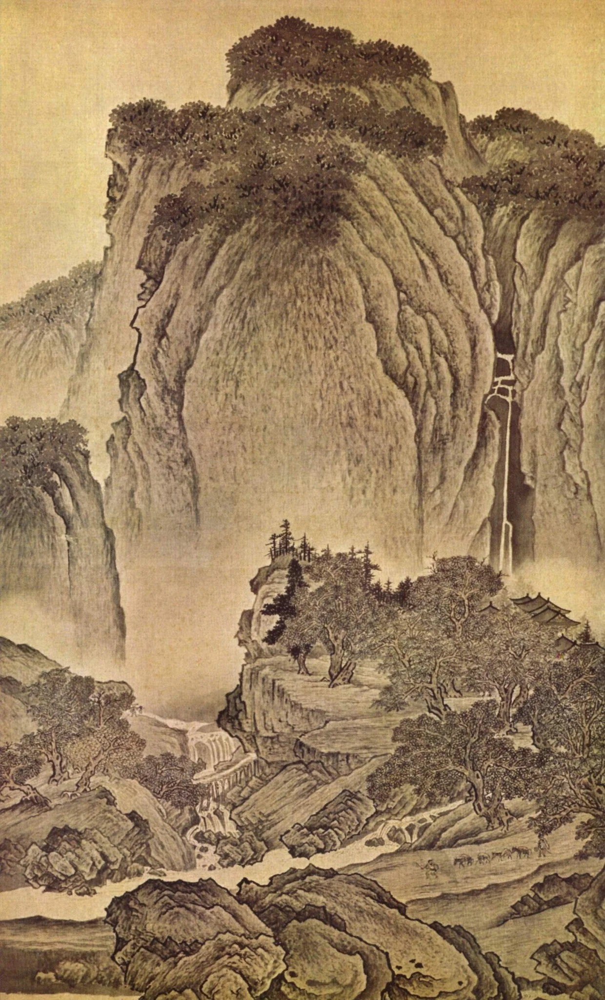 Imitating Fan Kuan's "Travelers Among Mountains and Streams", by Dong Qichang, ink, 1600