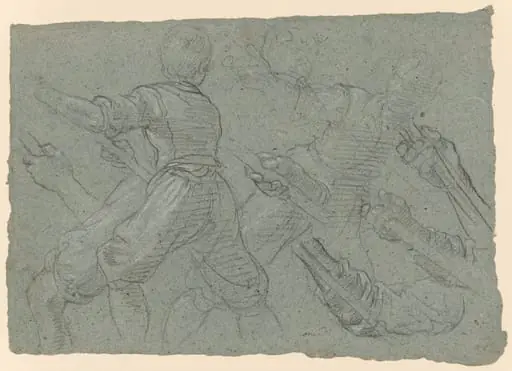 Studies of a Youth Pulling Ropes (recto); Faint Study of a Youth Pulling a Rope (verso)