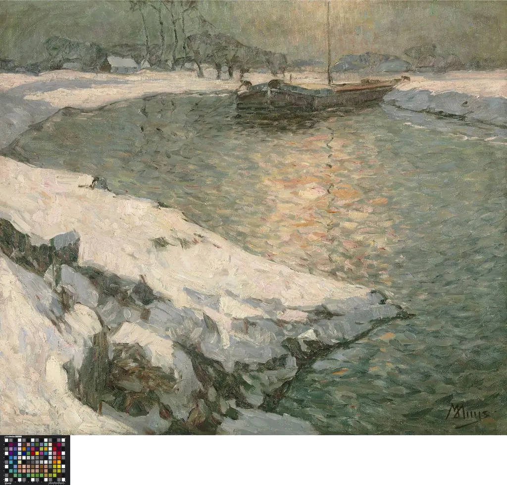 Wintergezicht op rivier in Vlaanderen