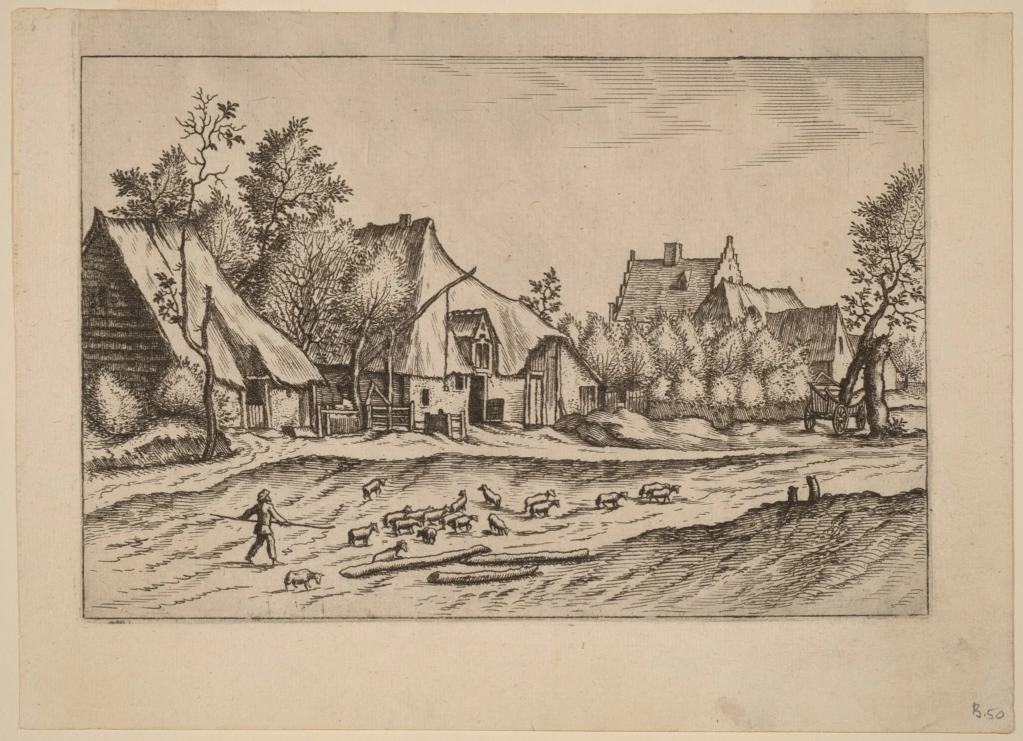Farms in a Village, by Lucas van Doetechum, ink, 1561