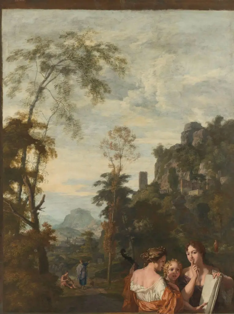 Italian landscape with three women making music