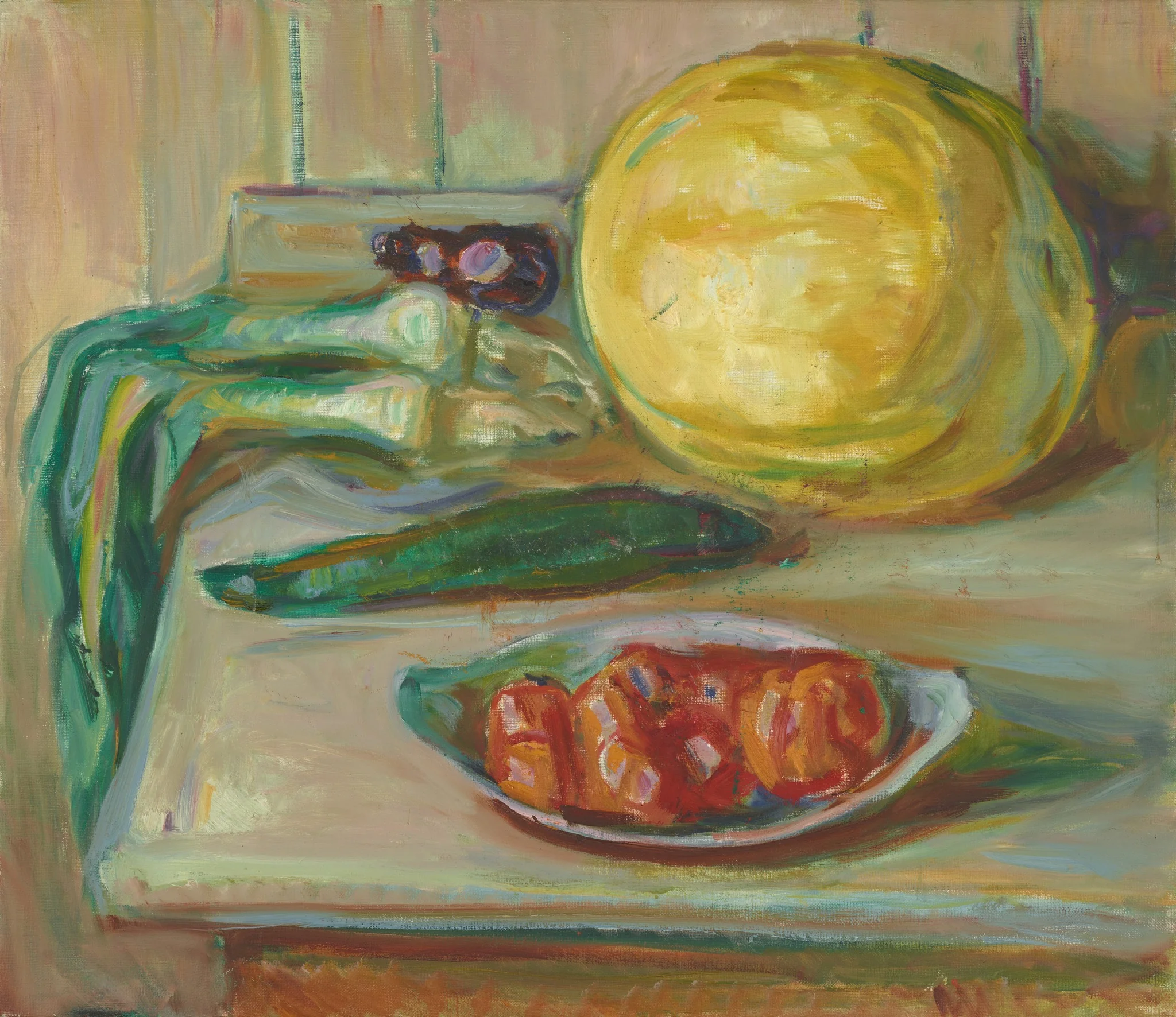 Still Life with Pumpkin and other Vegetables, by Edvard Munch, oil, 1926