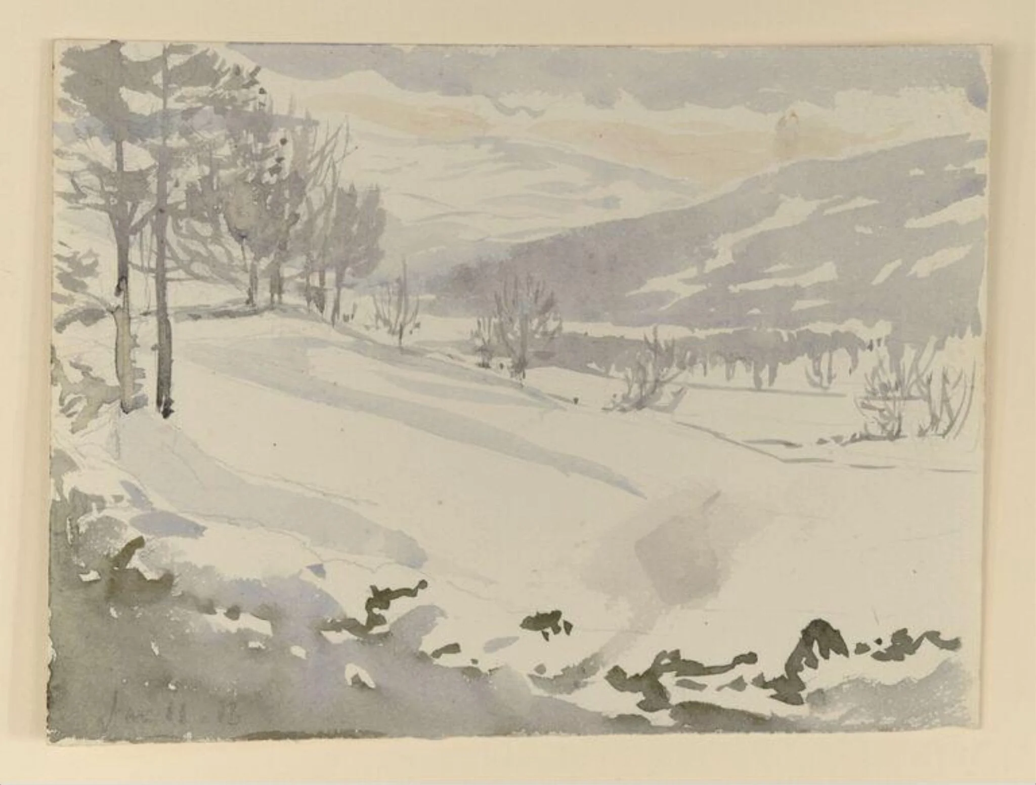 Mountains and fields in snow