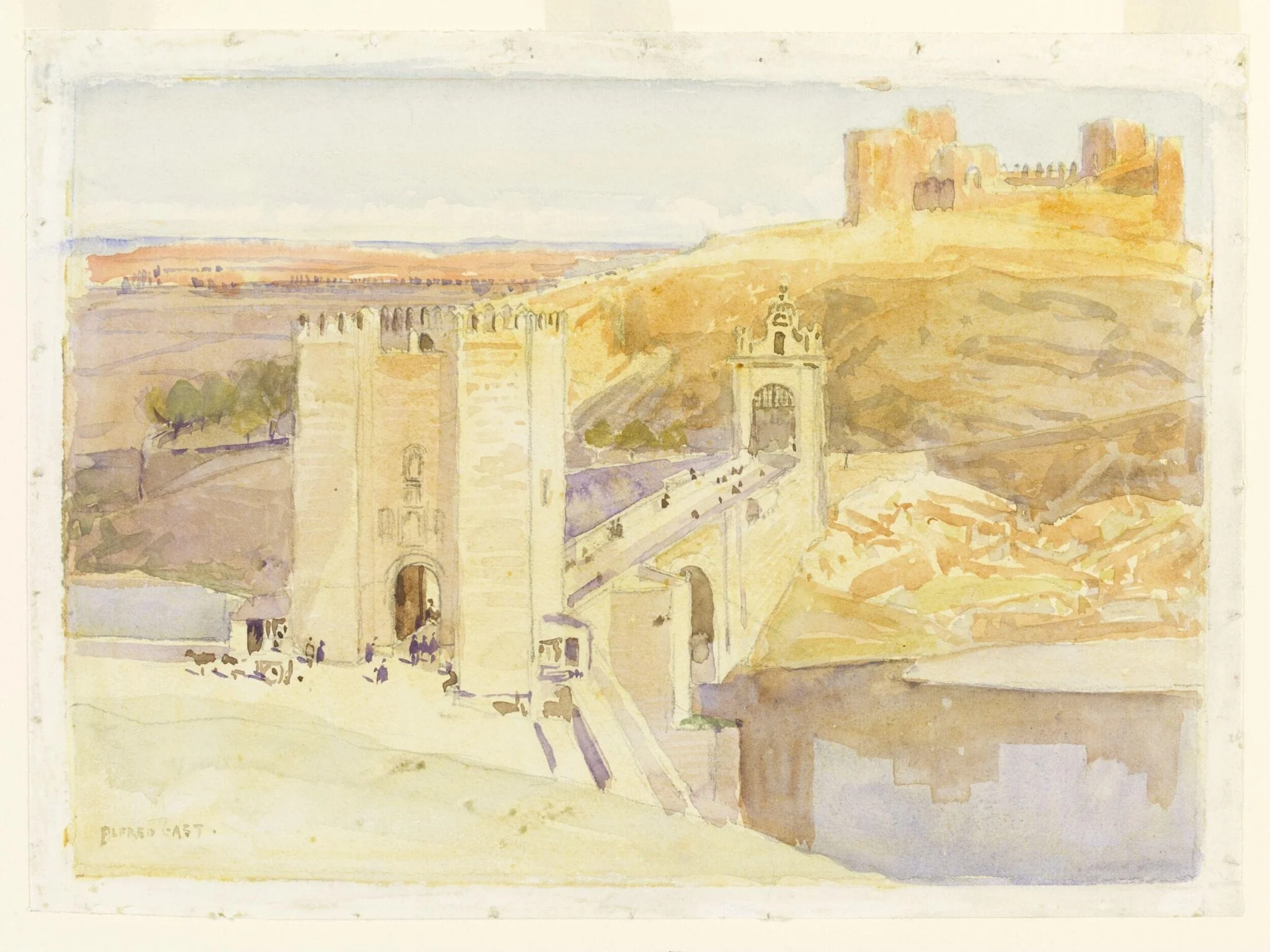 The Bridge of Alcantara at Toledo, by Alfred East, watercolor, 1870