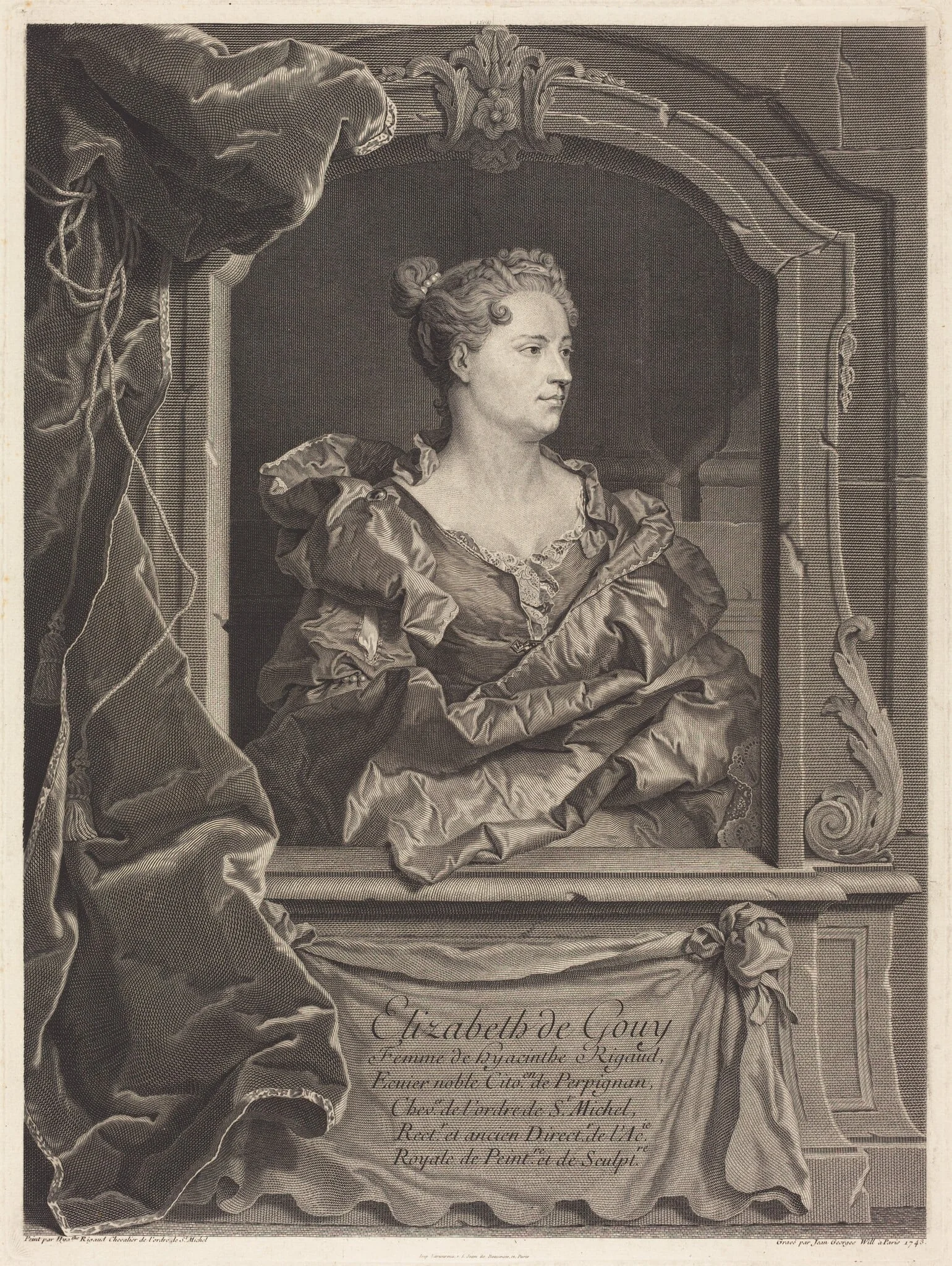 Elizabeth de Gouy, femme de Hyacinthe Rigaud, by Johann Georg Wille, ink, 1743