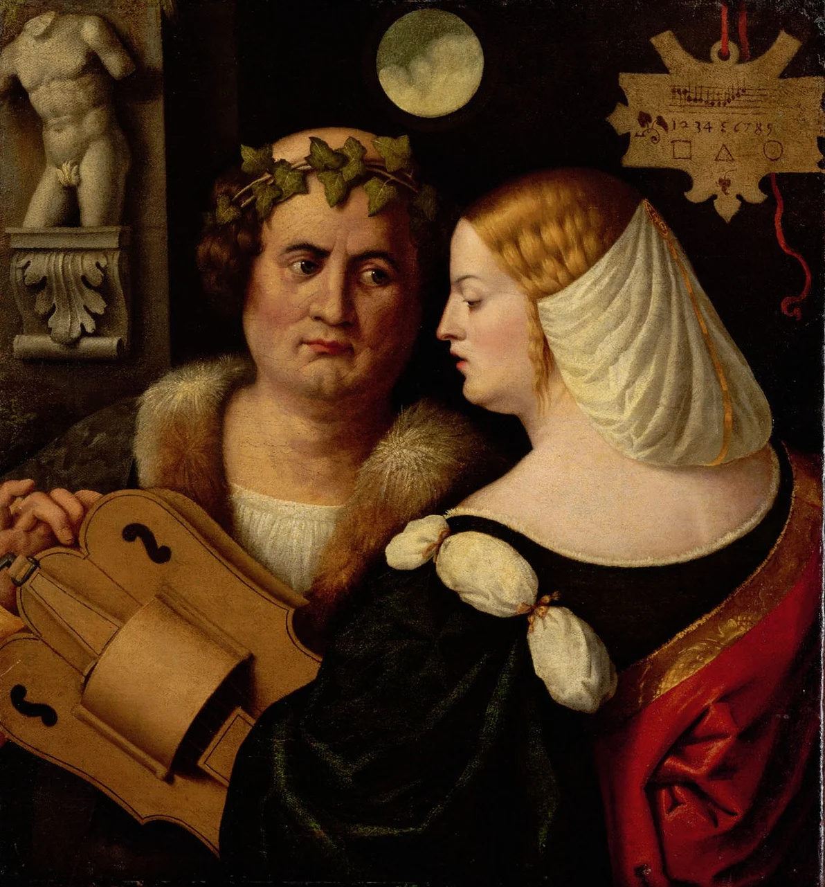 Poet Playing a Hurdy-Gurdy with a Young Woman by Giovanni Busi, called Cariani, c. 1520