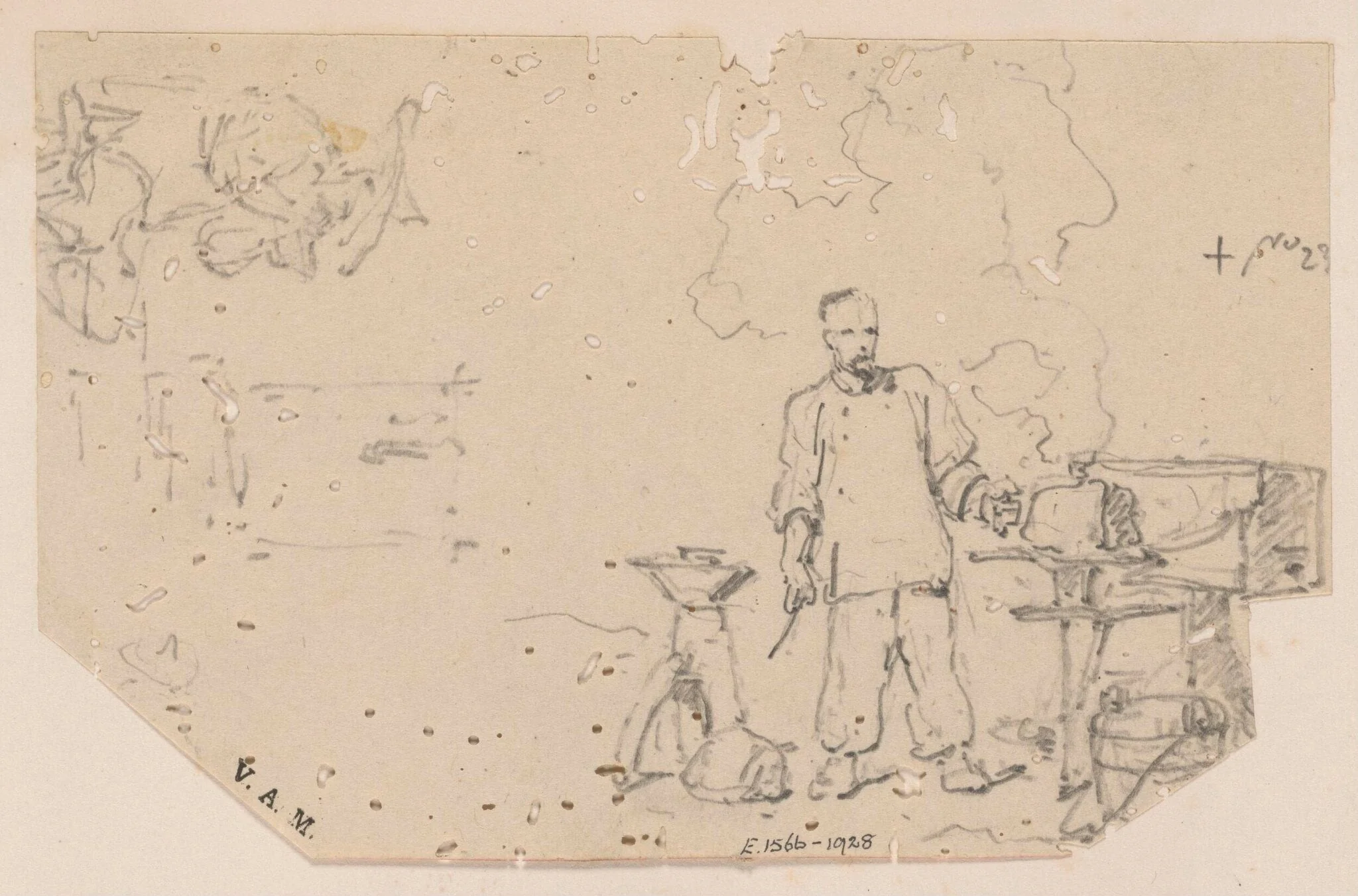 A blacksmith and a seated man