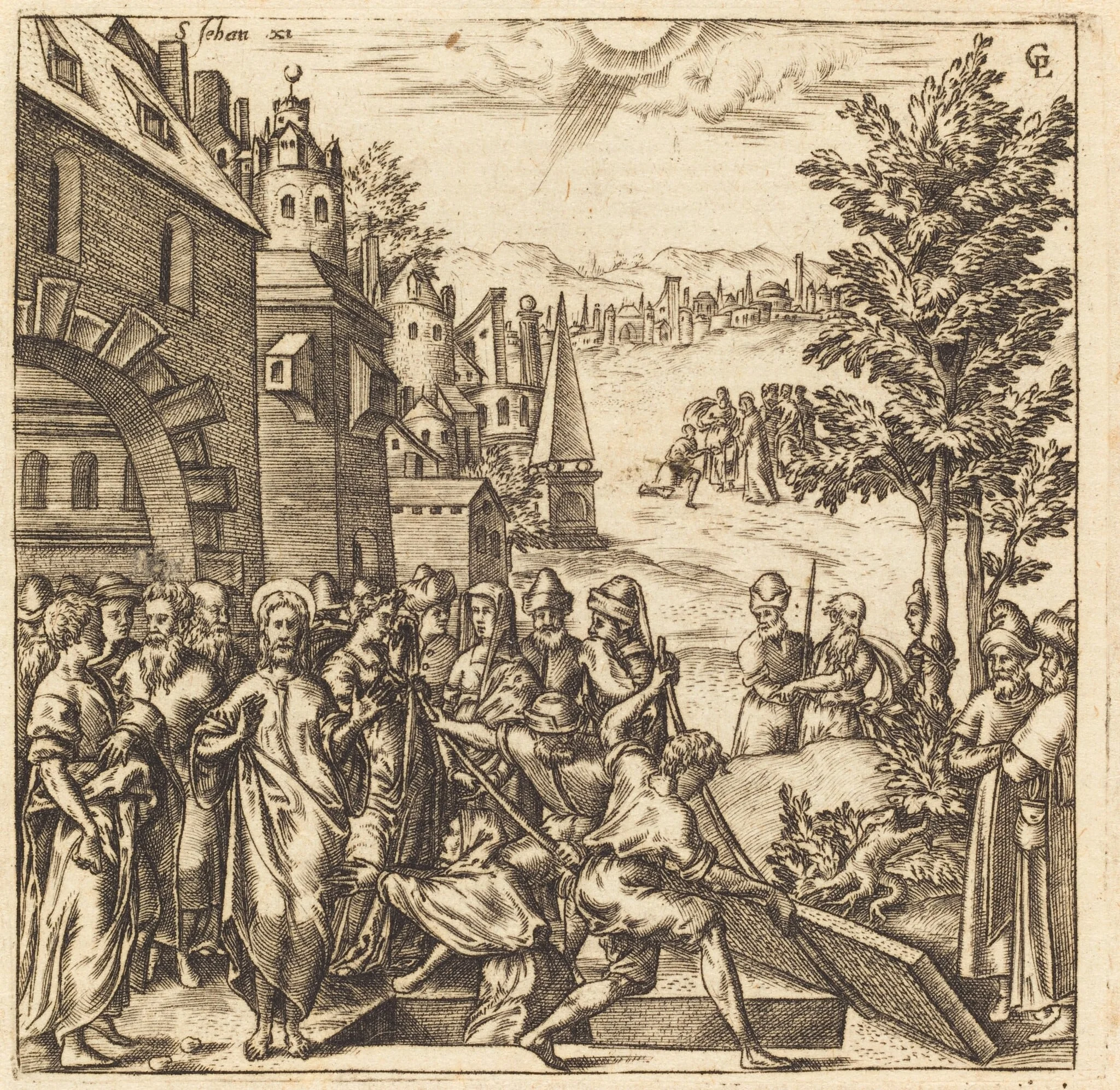 The Raising of Lazarus, by Léonard Gaultier, ink, 1578