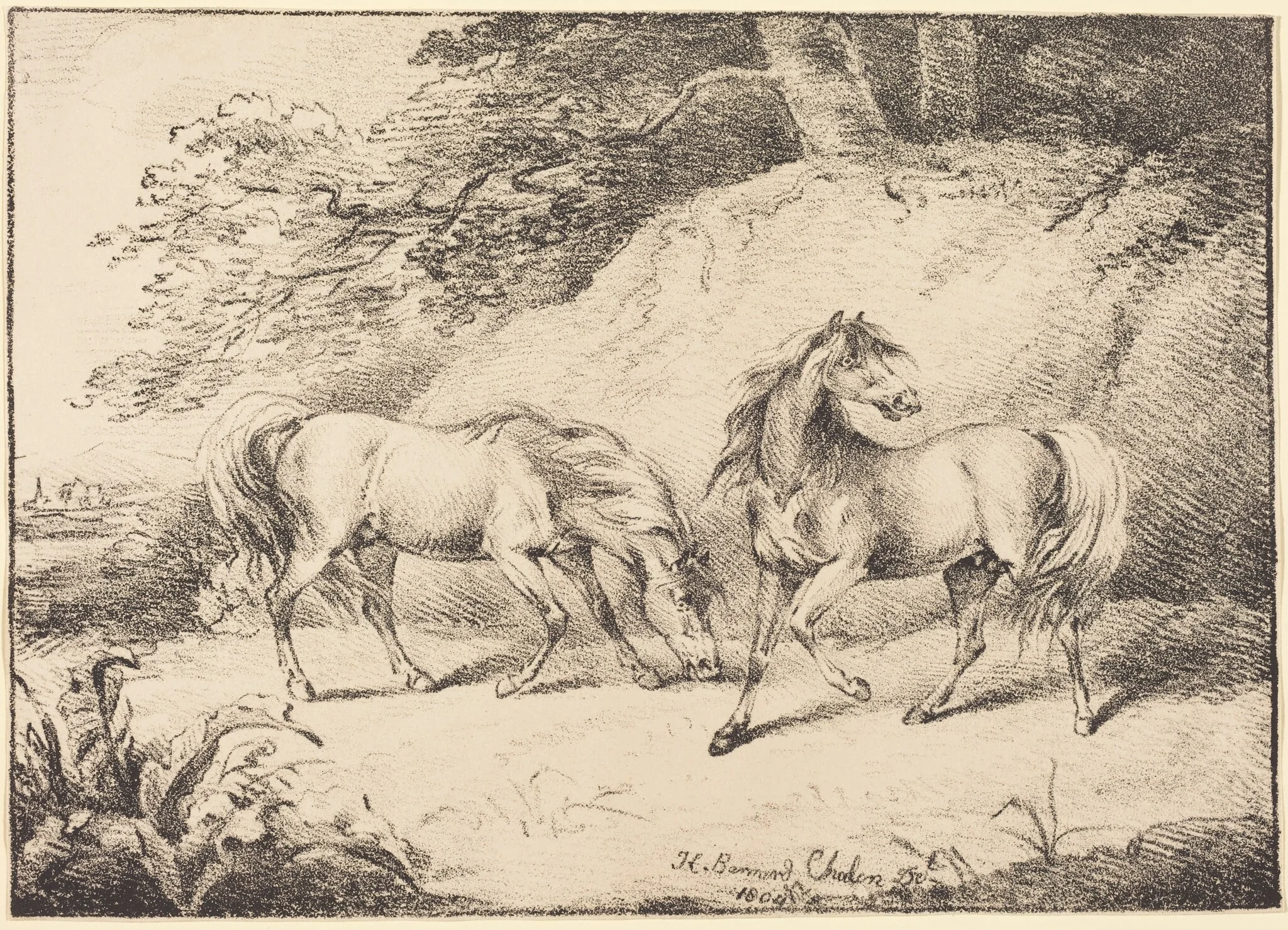 Wild Horses, by Henry Bernard Chalon, crayon, 1804