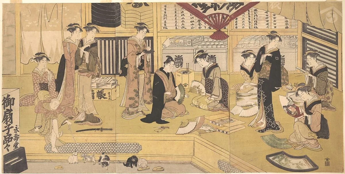 御影堂扇屋図|The Mieidō Fan Shop, by Utagawa Toyokuni I, ink, 1789