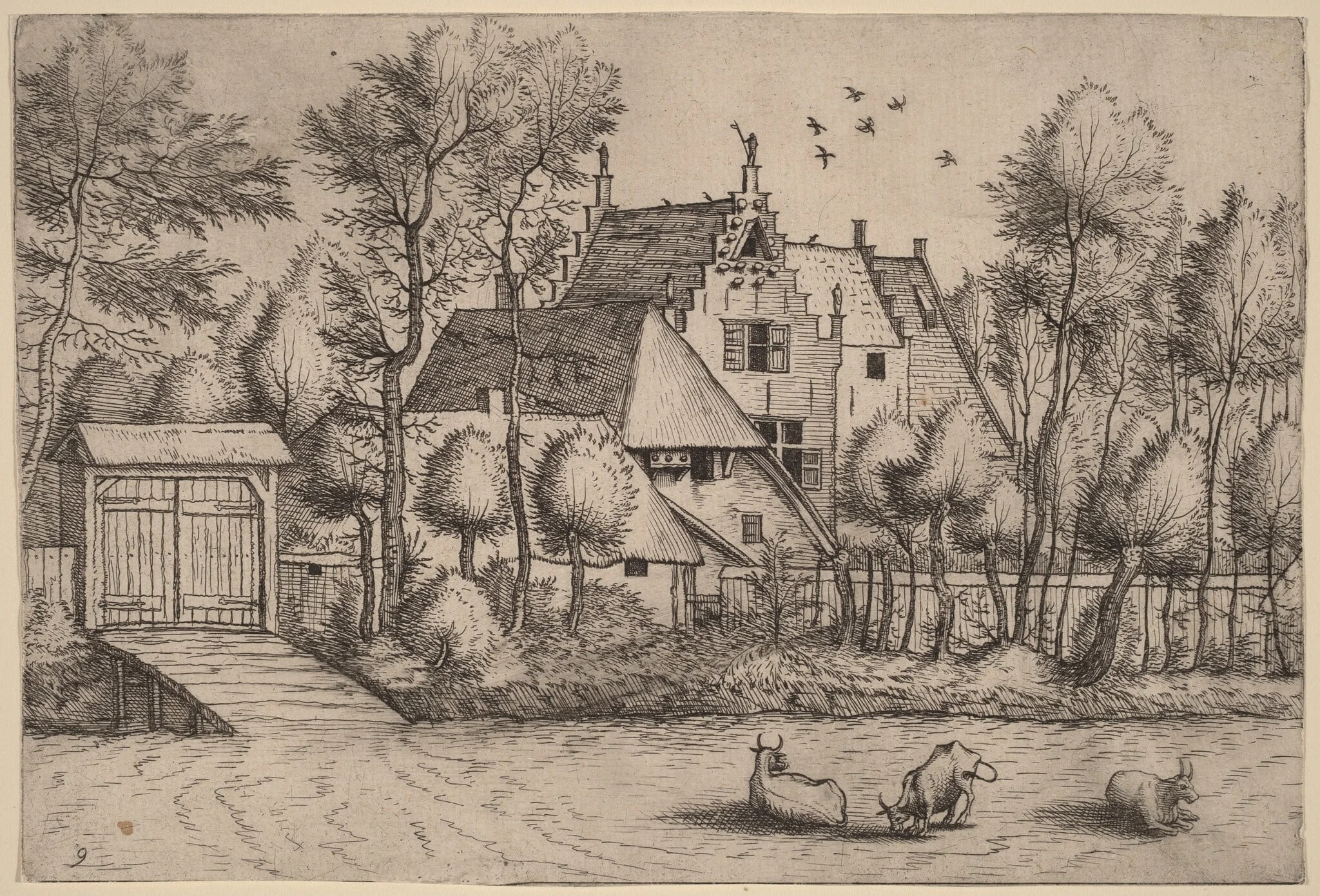 Country House with a Ditch, by Lucas van Doetechum, ink, 1633