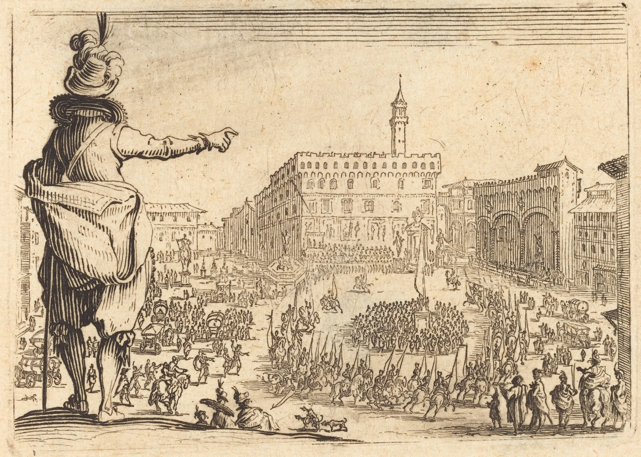 Piazza della Signoria, Florence, by Jacques Callot, ink, 1622