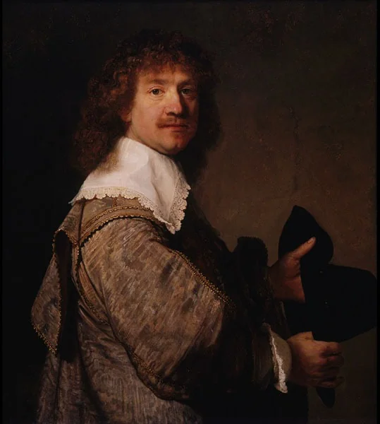 Portrait of a Man Holding a Hat, by Rembrandt, oil, 1637