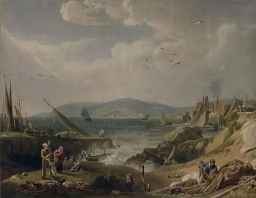 Fishermen and boats near Edgecumbe, Cornwall