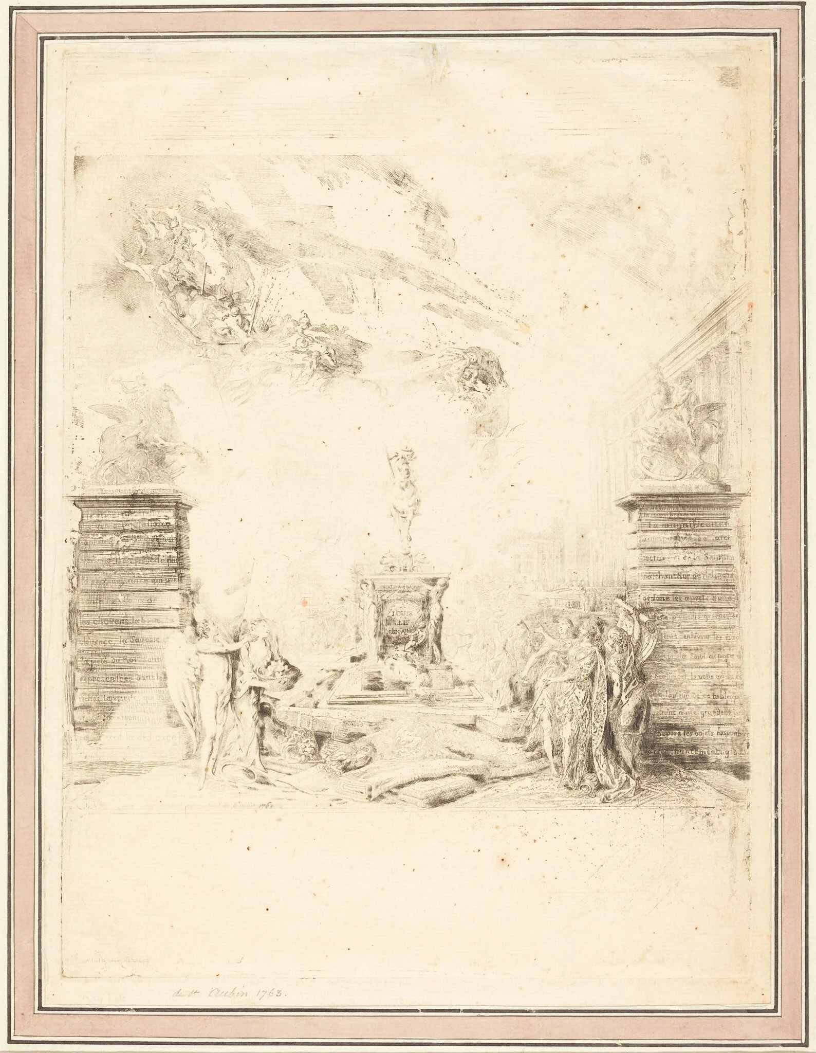 Allégorie sur l'Erection de la Statue de Louis XV (Allegory on the Establishment of a Statue of Louis XV), by Gabriel de Saint-Aubin, ink, 1763
