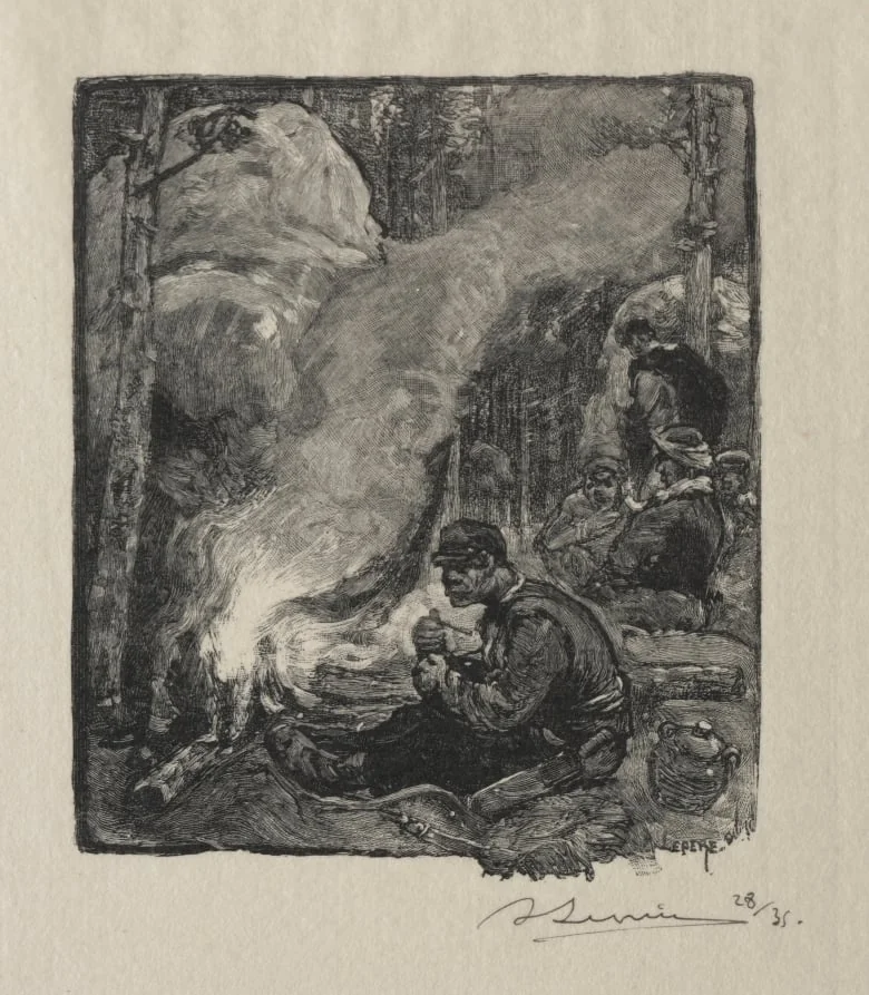 Repas des Bûcherons, by Auguste Lepère, 1887