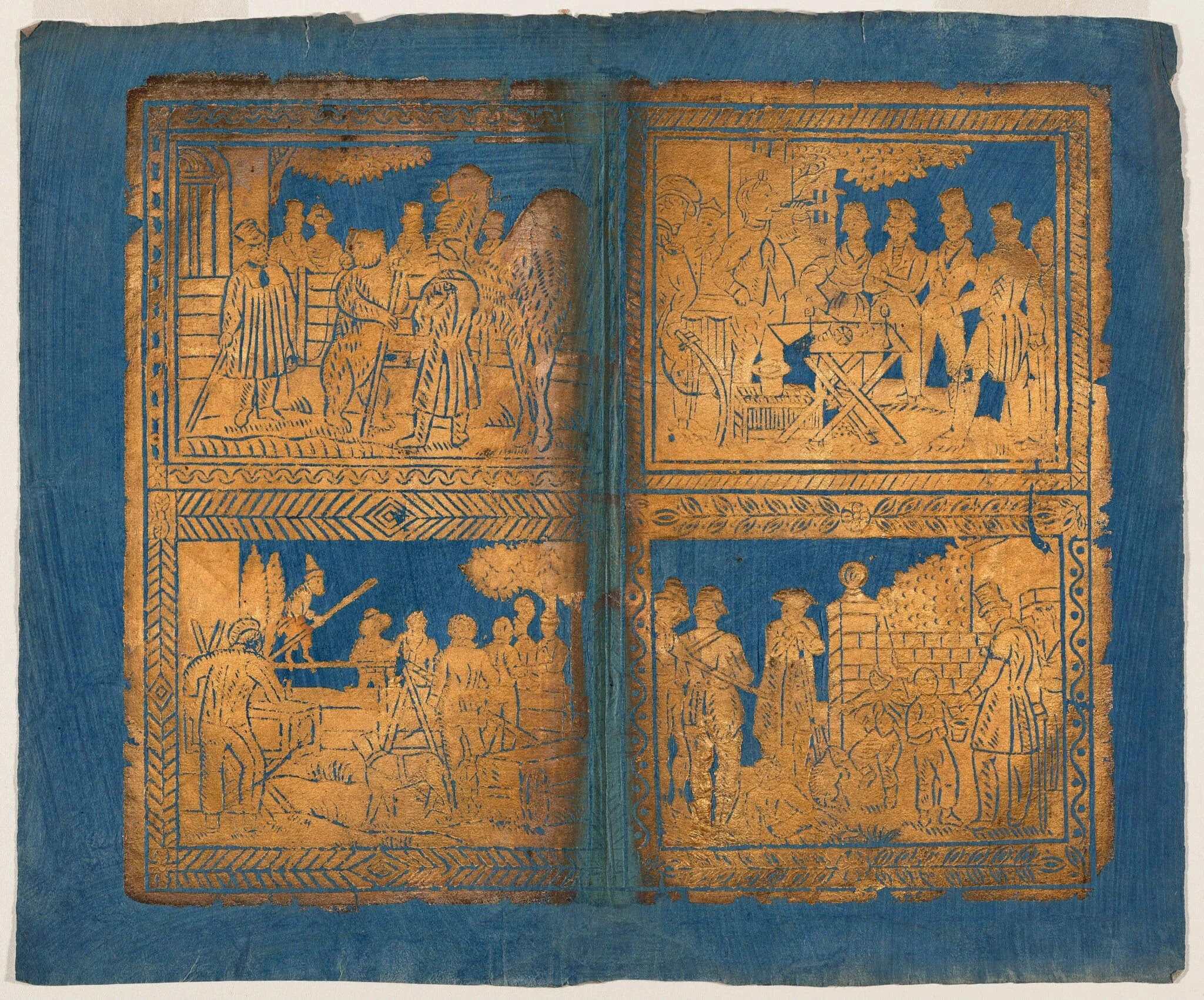 Endpaper with Four Circus (?) Scenes, by German 18th Century, ink, 1750