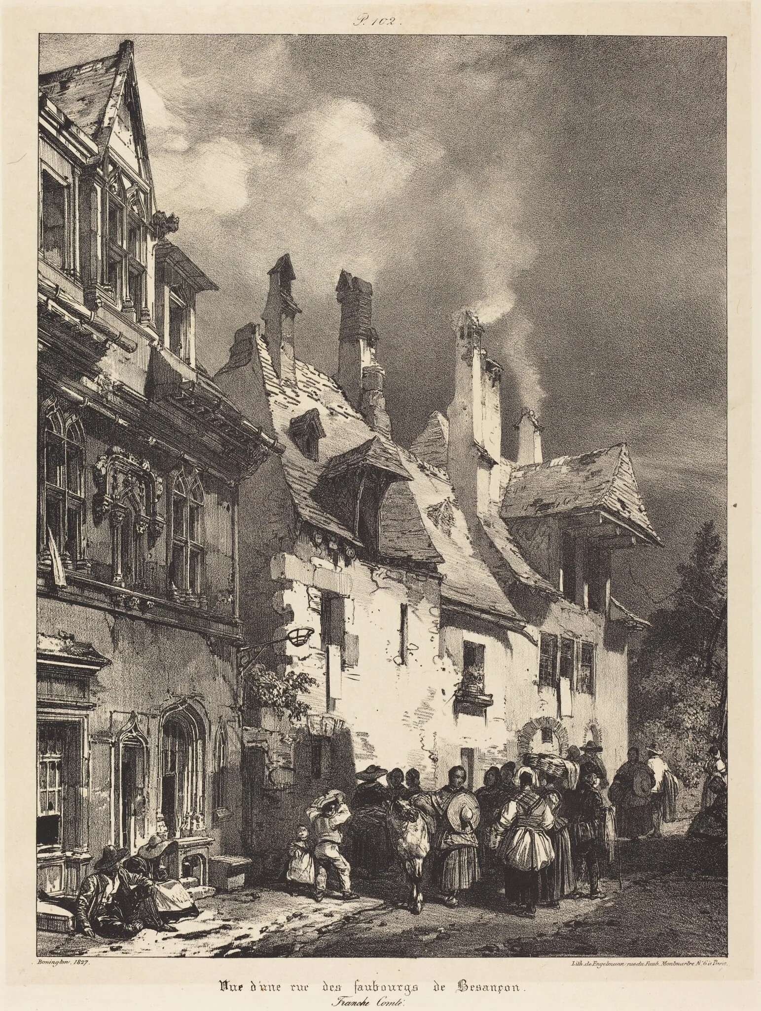 Vue d'une rue des Faubourgs de Besançon (View of a Street in the Outskirts of Besançon), by Richard Parkes Bonington, ink, 1827