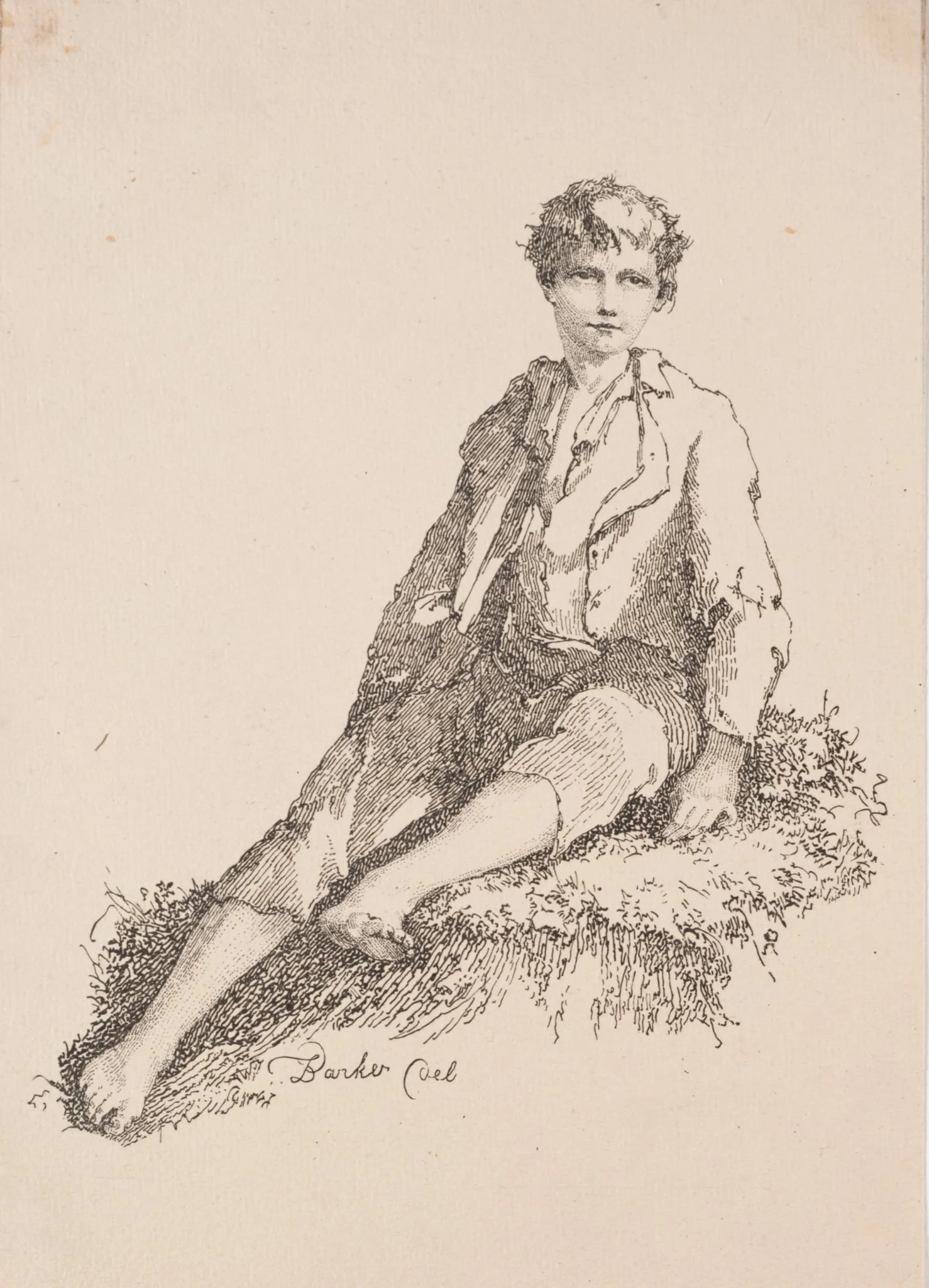 Specimens of Polyautography:  Boy Seated on a Grassy Bank, by Thomas Barker, 1803