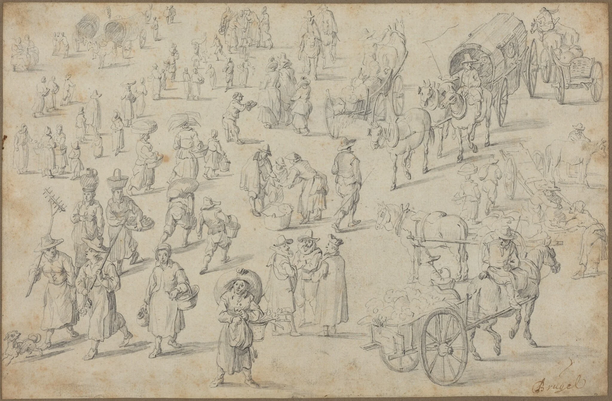 Studies of Market Figures, by David Teniers the Younger, graphite, 1650