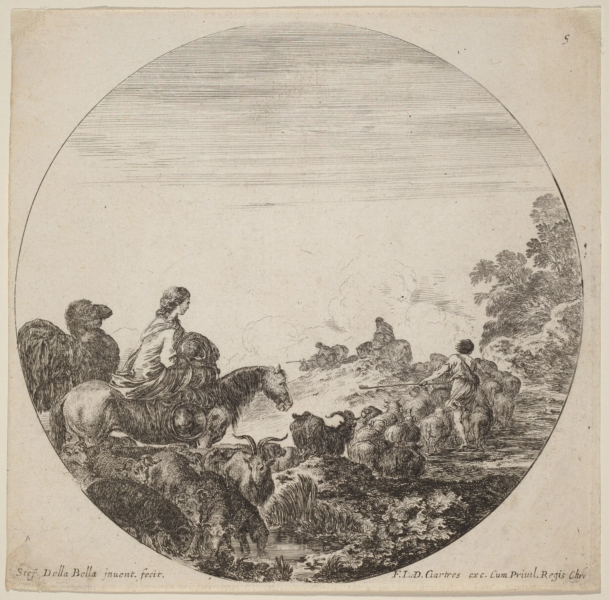 Shepherds and Flock with Woman and Camel, by Stefano Della Bella, ink, 1646