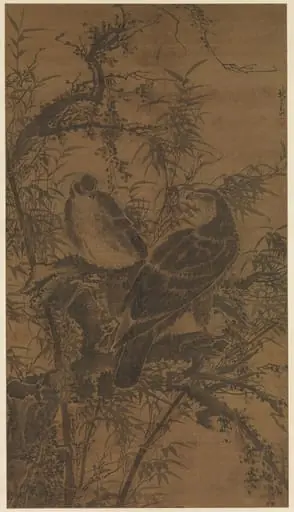 明  林良  二鷹圖  軸|Two hawks in a thicket