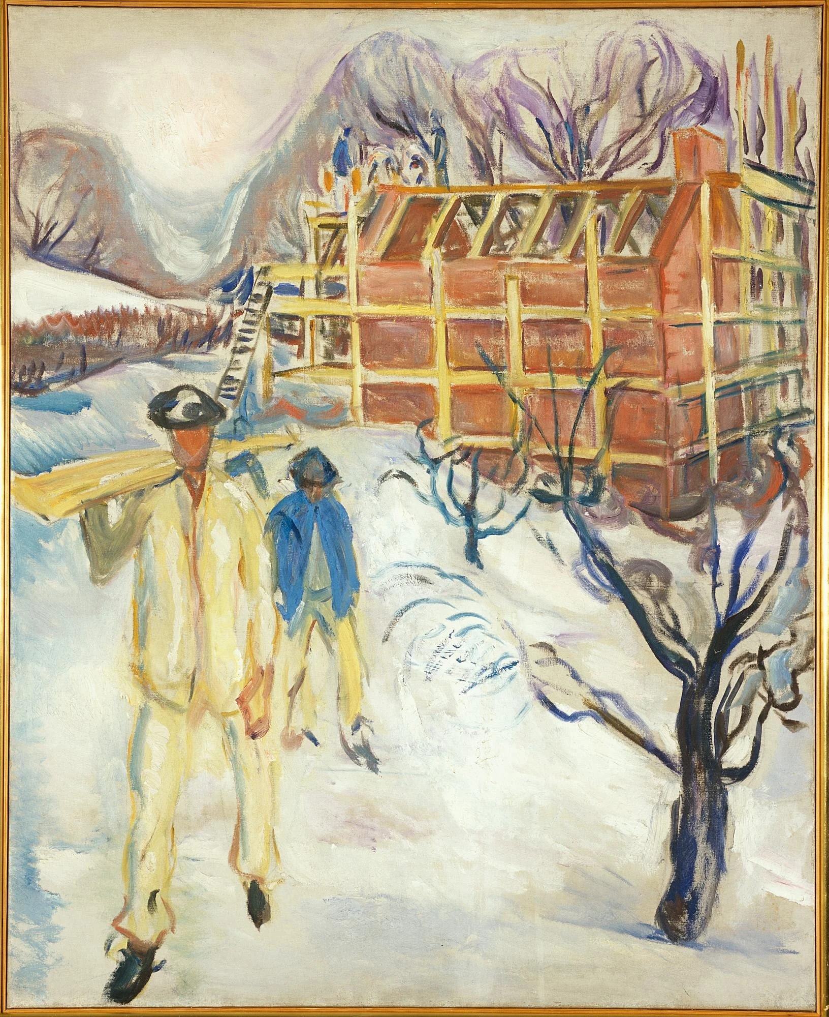Building Workers in Snow, by Edvard Munch, oil, 1920