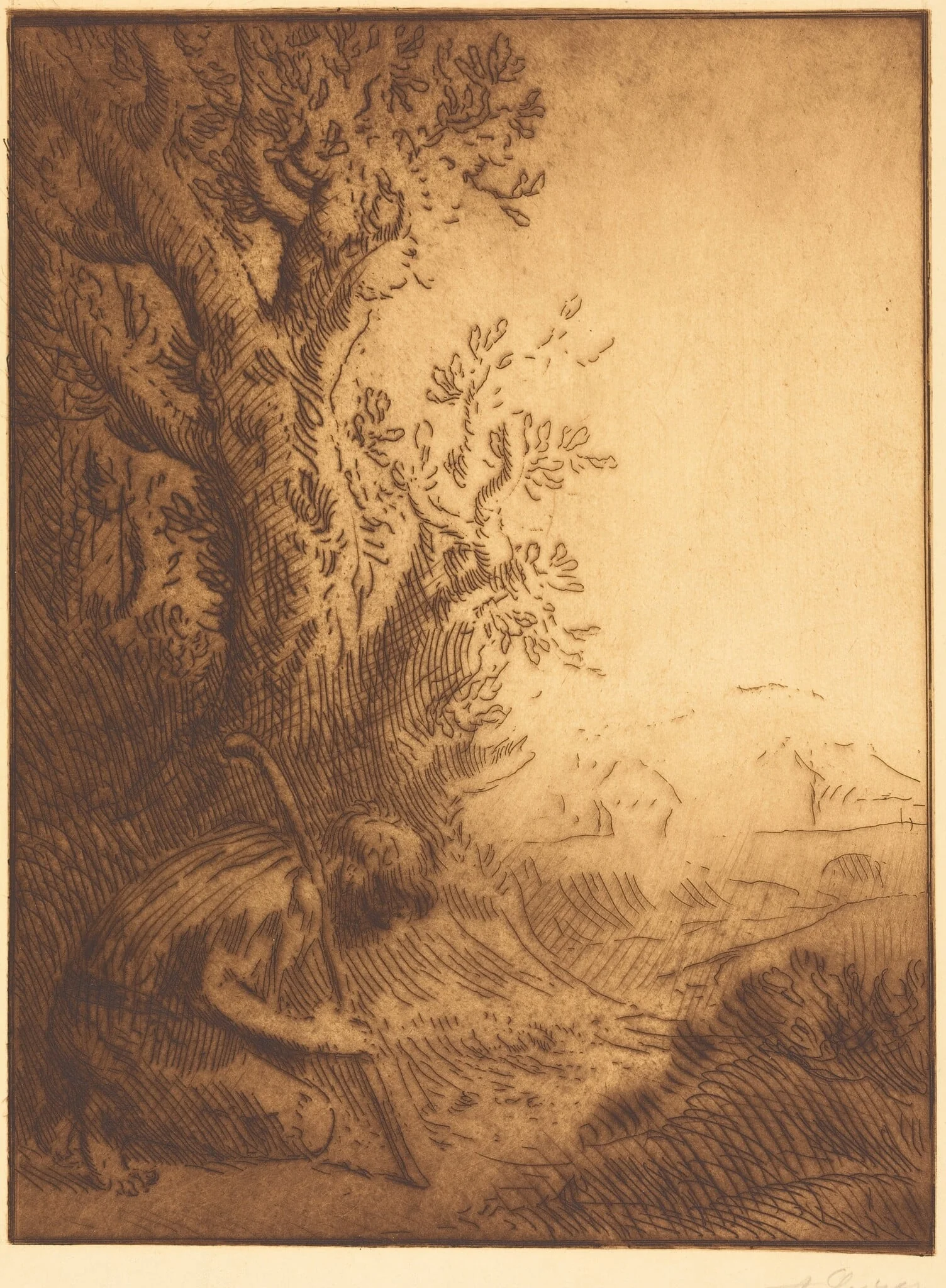 The Prodigal Son, 4th plate (L'enfant prodigue), by Alphonse Legros, ink, 1874