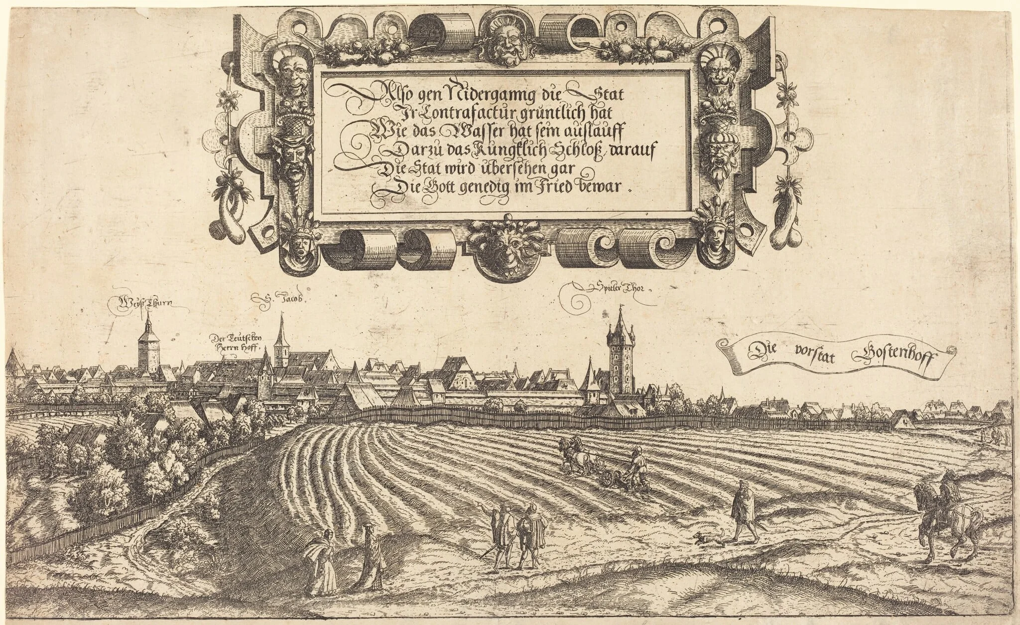 View of Nuremberg from the West [right section], by Hanns Lautensack, ink, 1552