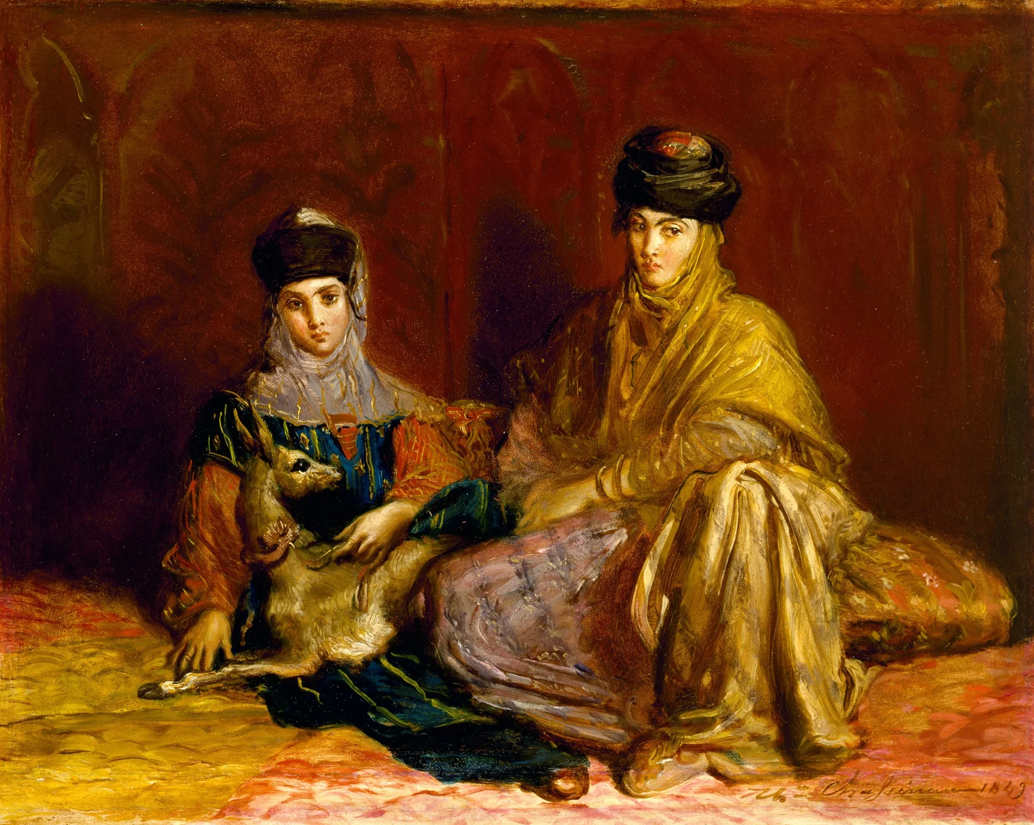 Woman and Little Girl of Constantine with a Gazelle, by Théodore Chassériau, oil, 1849