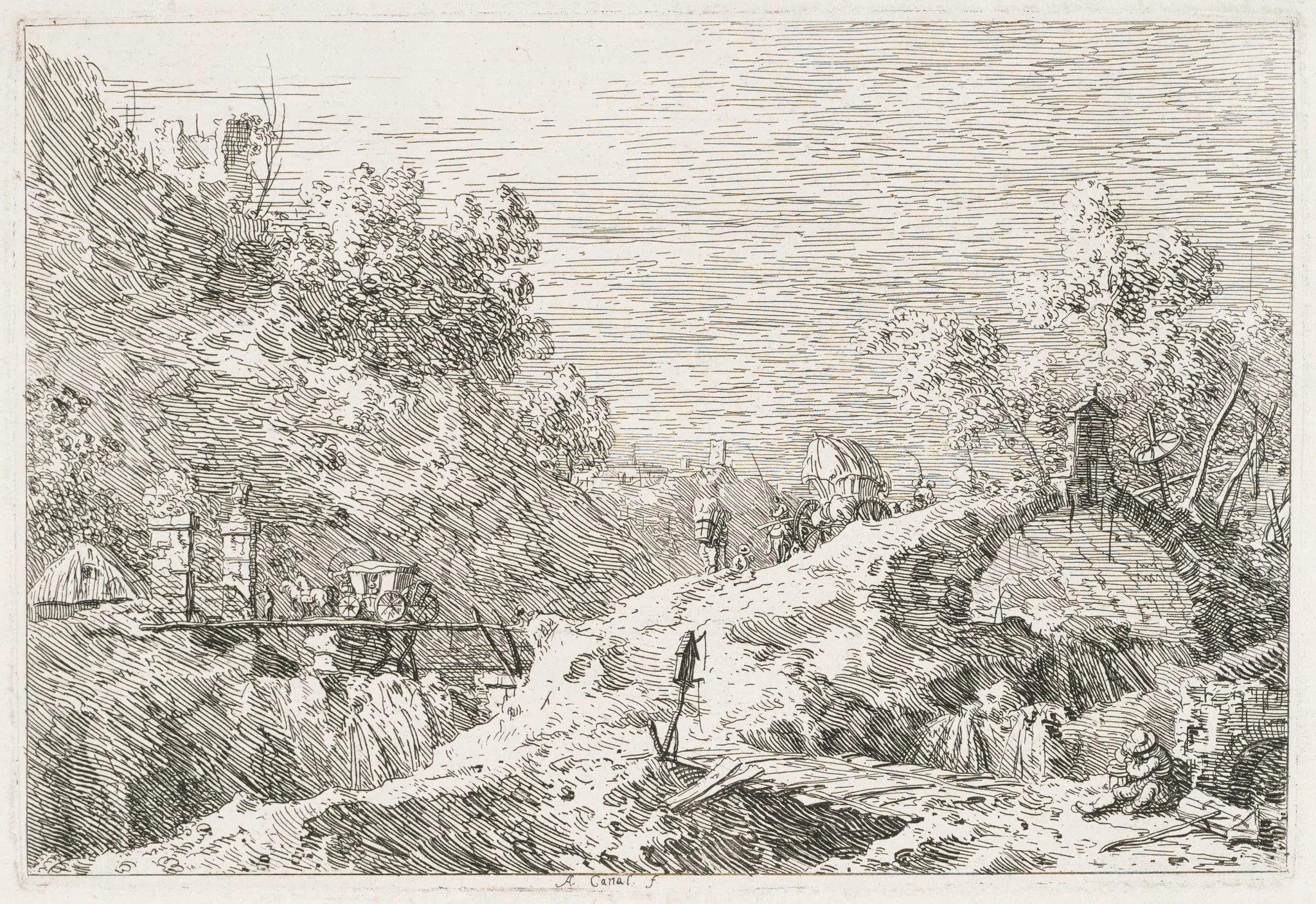 Views:  Mountain Landscape with Five Bridges, by Canaletto, 1740