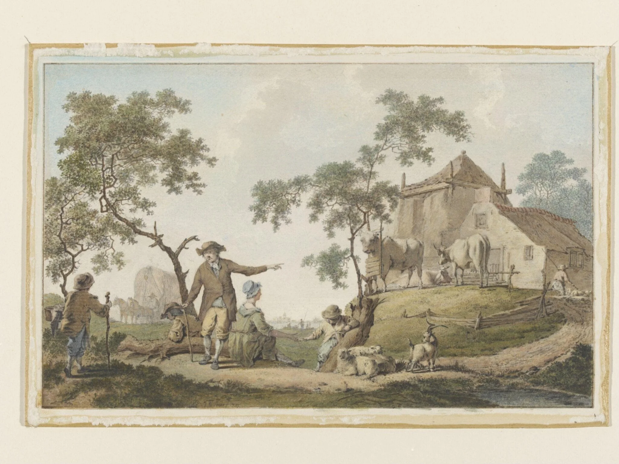 Farm Landscape with figure and cattle