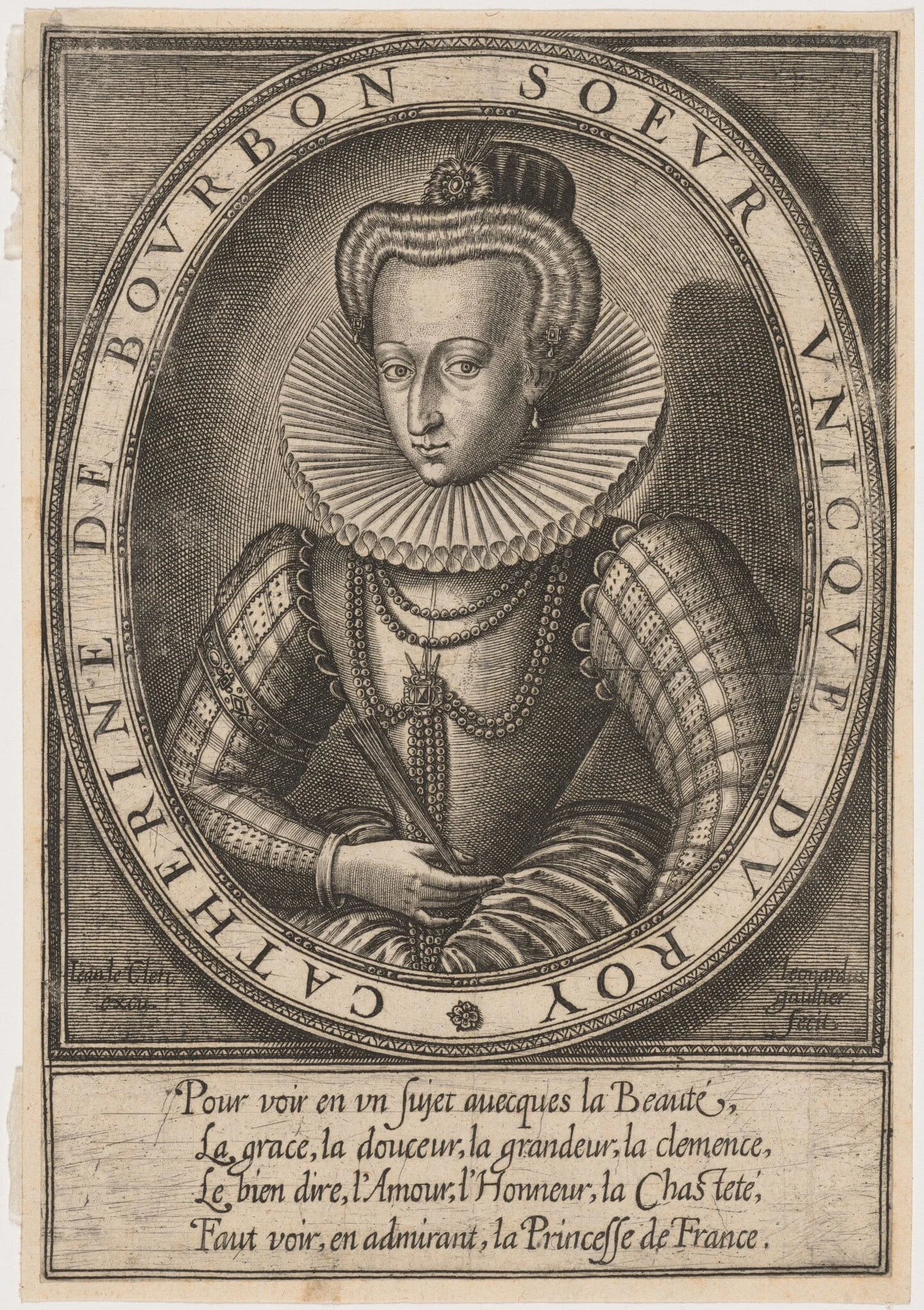 Catherine de Bourbon, by Léonard Gaultier, ink, 1601