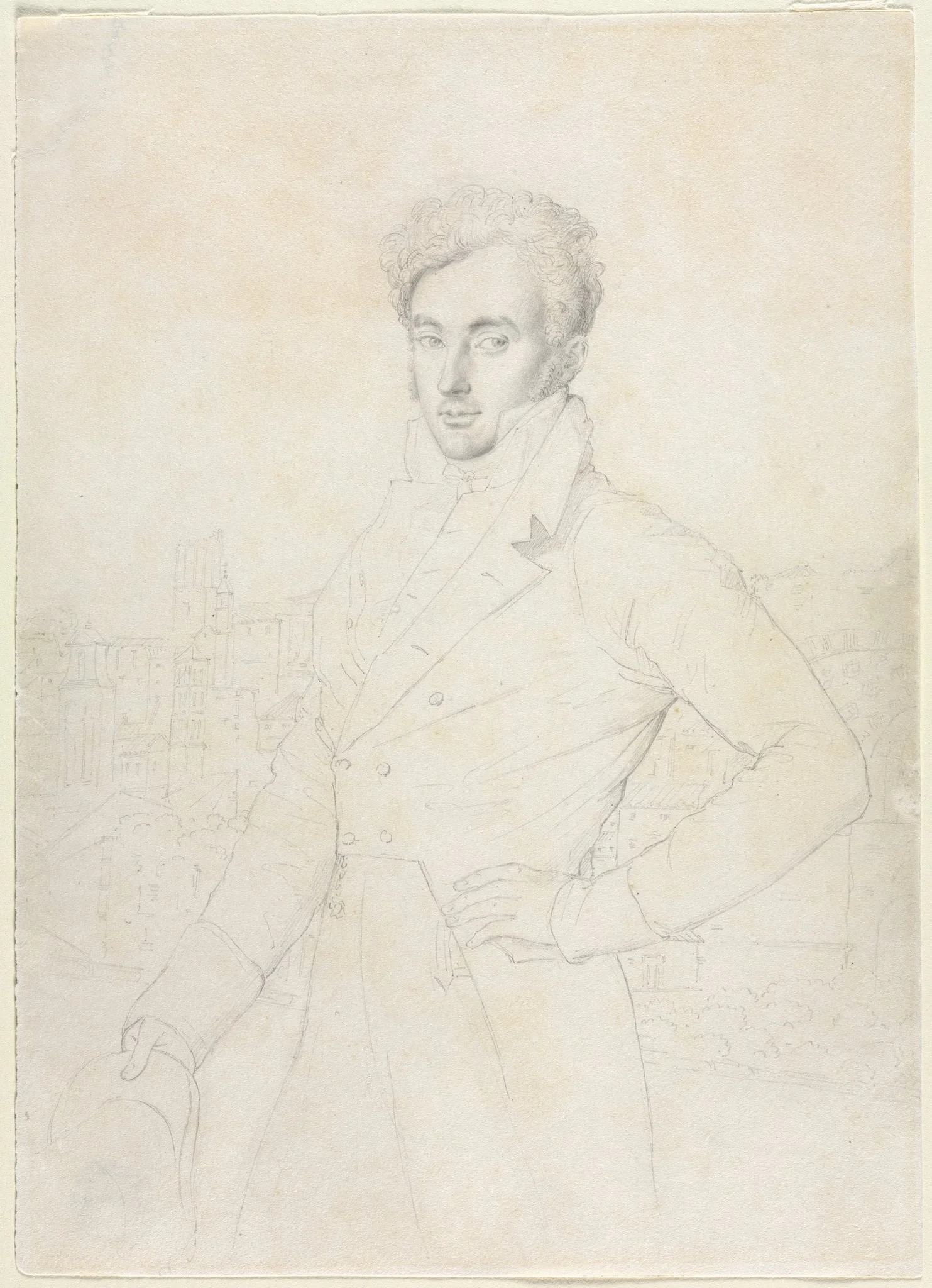 Portrait of a Young Man Standing on the Quirinal with the Turris Comitum in the Background
