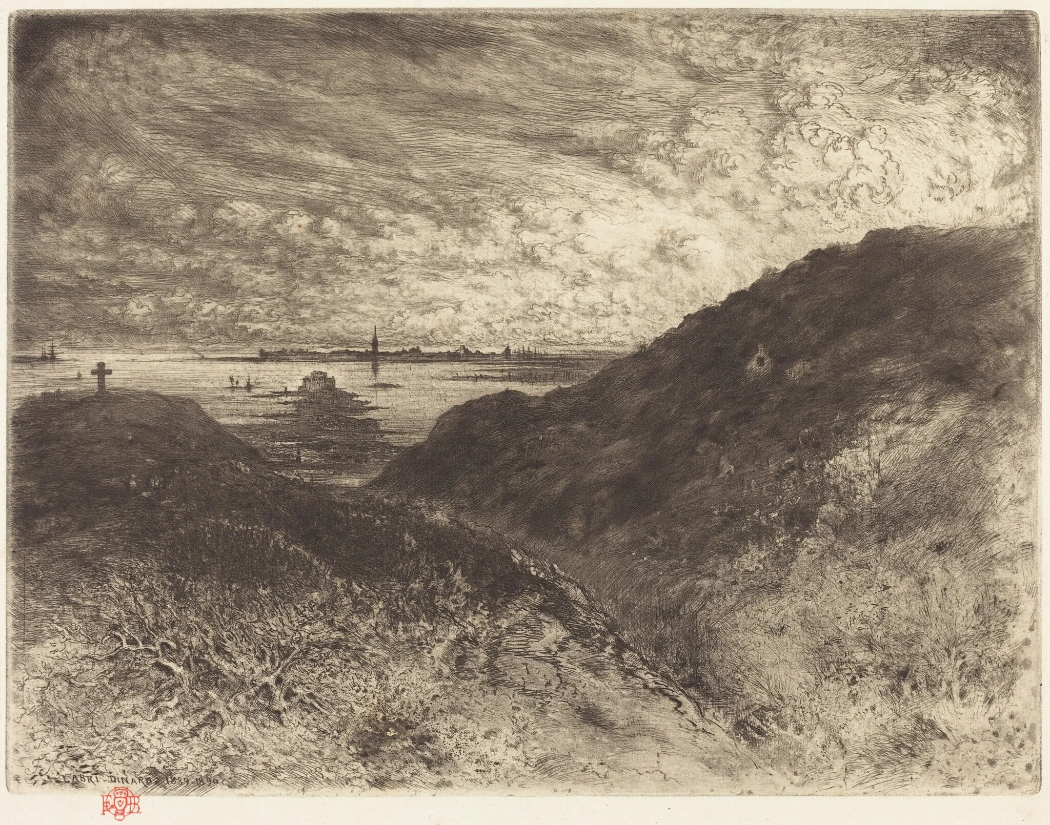 La Falaise: Baie de Saint-Malo (The Cliff: Saint-Malo Bay), by Félix-Hilaire Buhot, ink, 1888