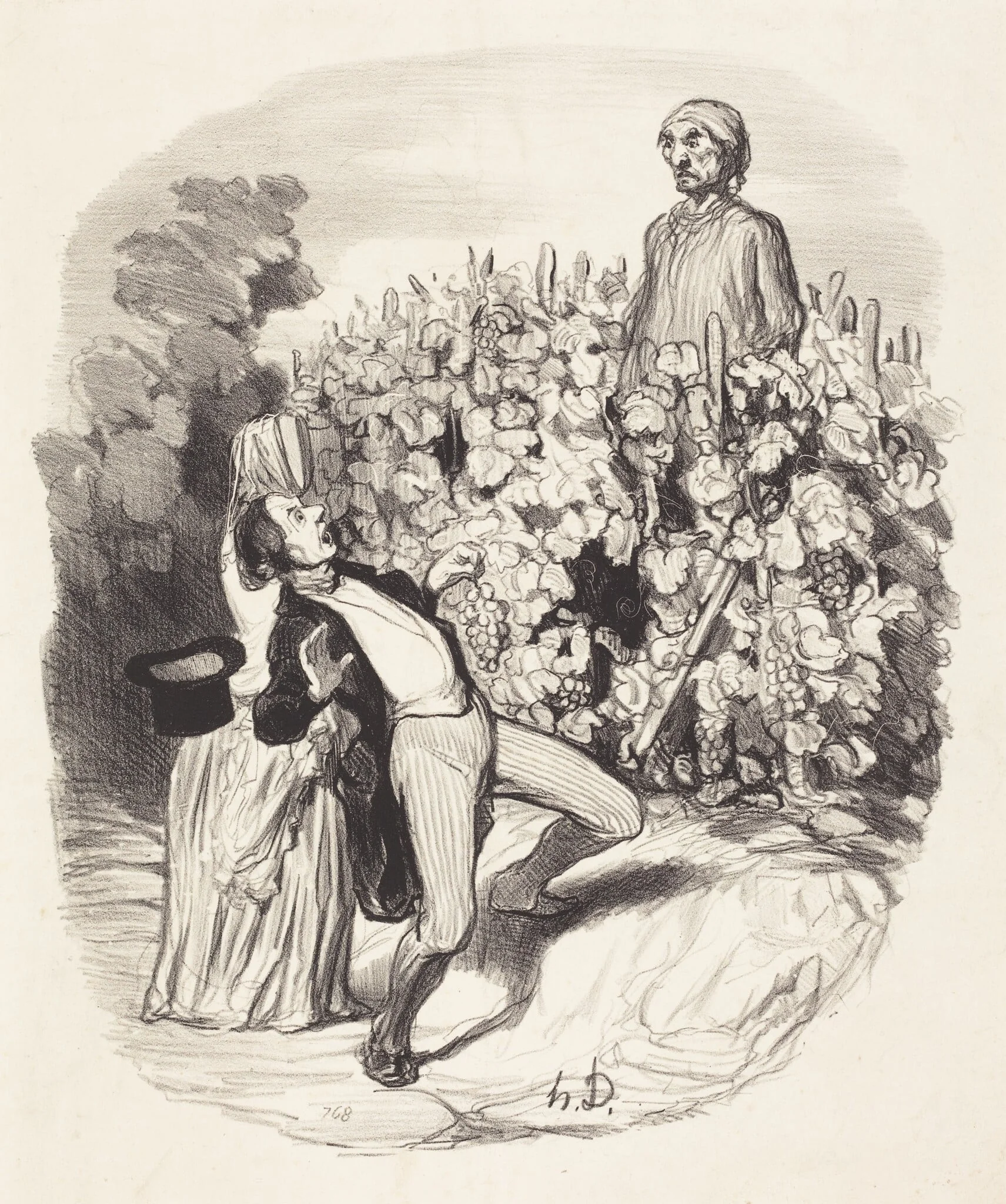 Ah! Saperlotte, je crois que nous sommes pincés!, by Honoré Daumier, ink, 1845