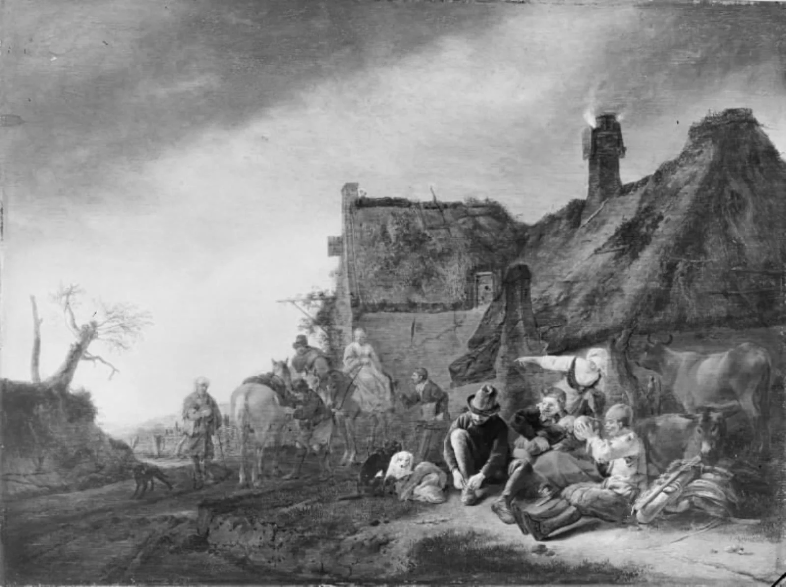 Outside an Inn, by Unknown, 1645